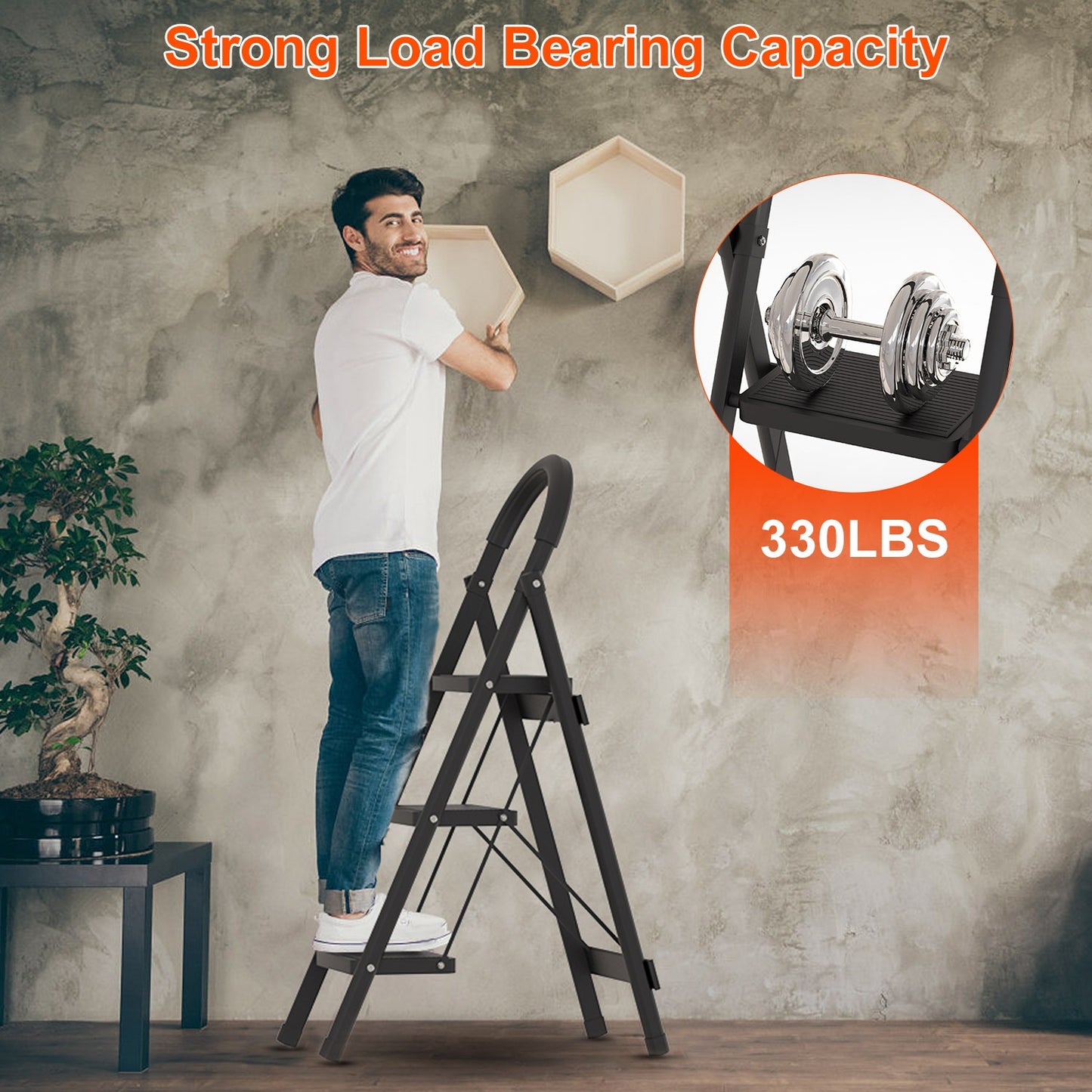3-Step Foldable Ladder with 330 lb Capacity