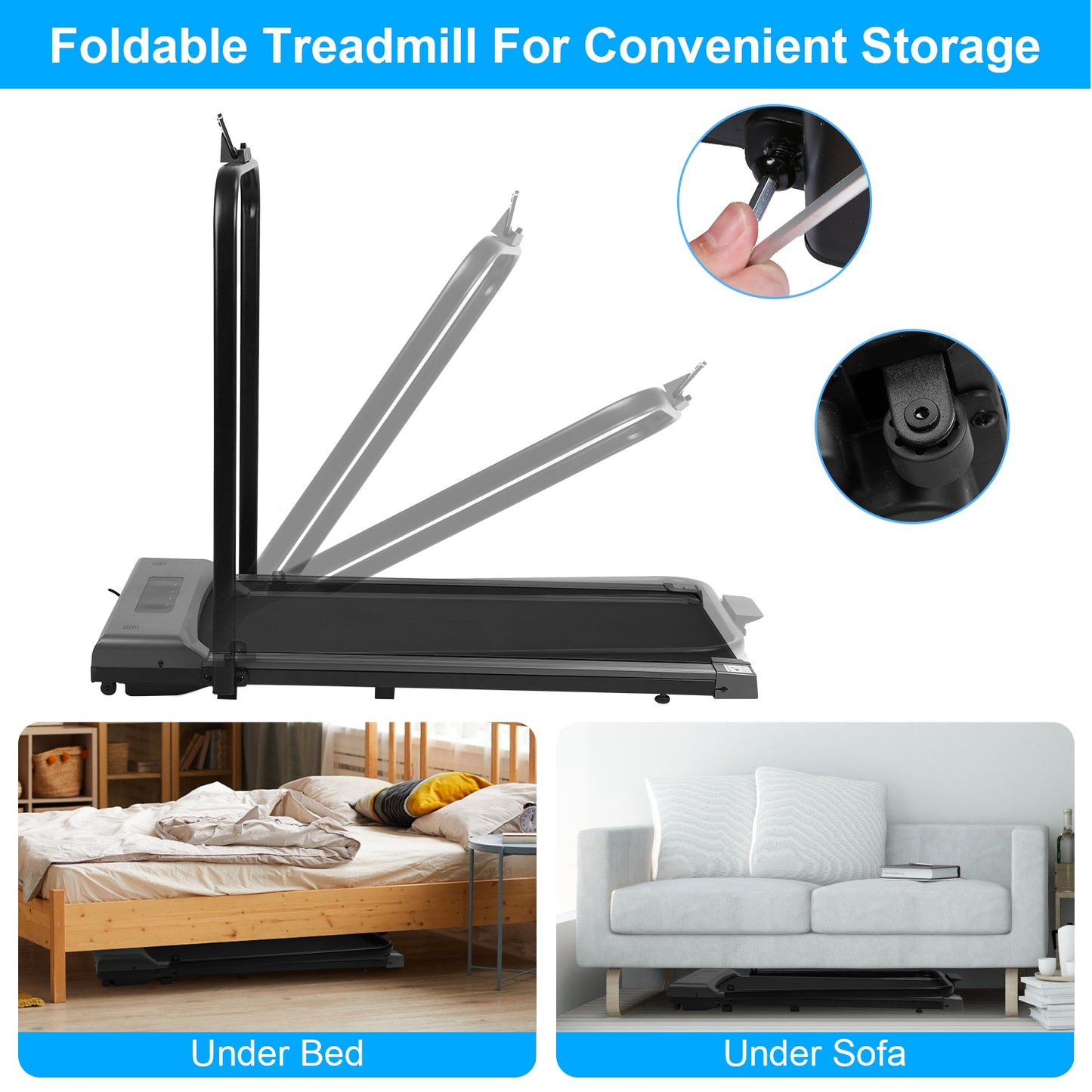 Under Desk Folding Treadmill with Remote and App Control