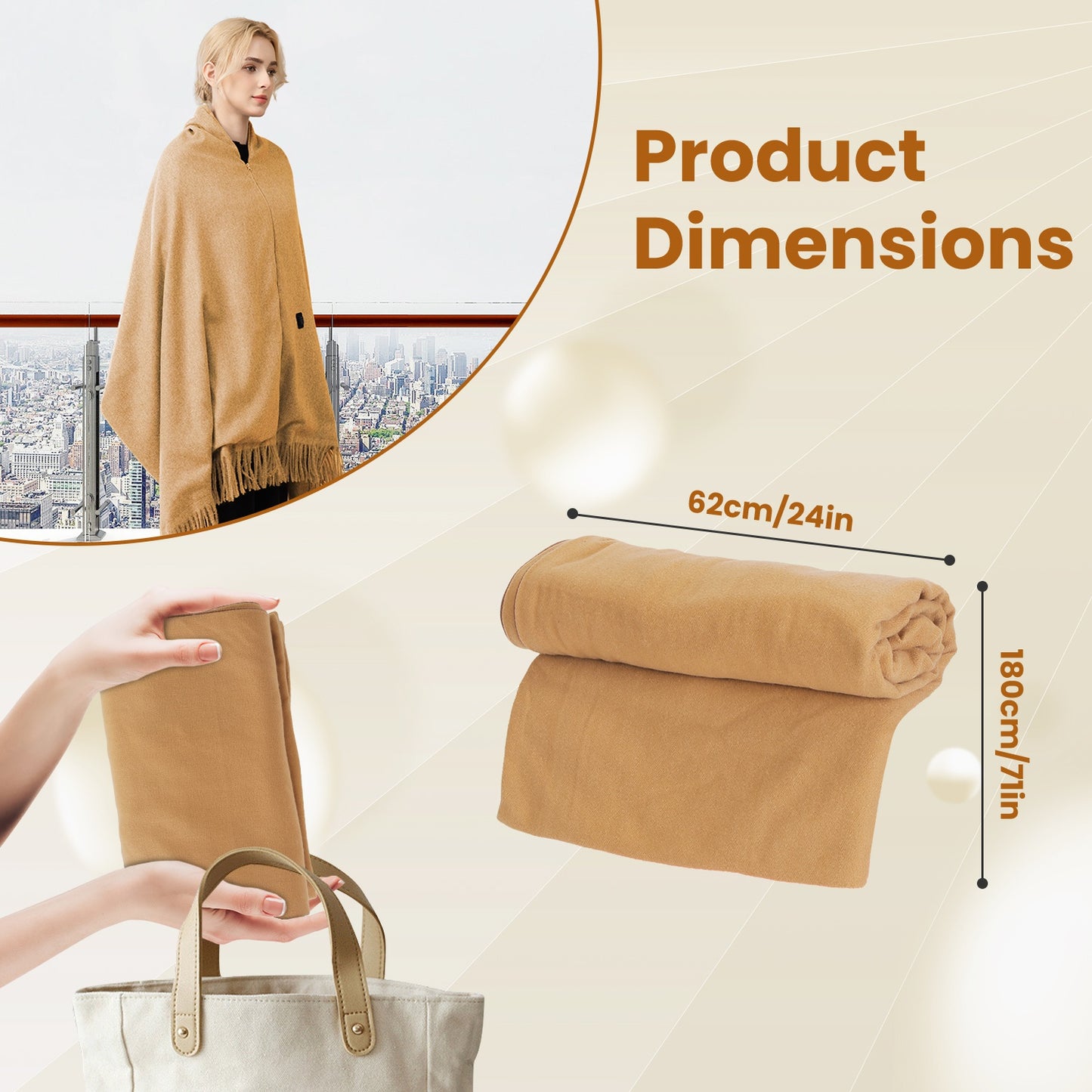 USB Heated Shawl with 3 Heat Levels and Zipper