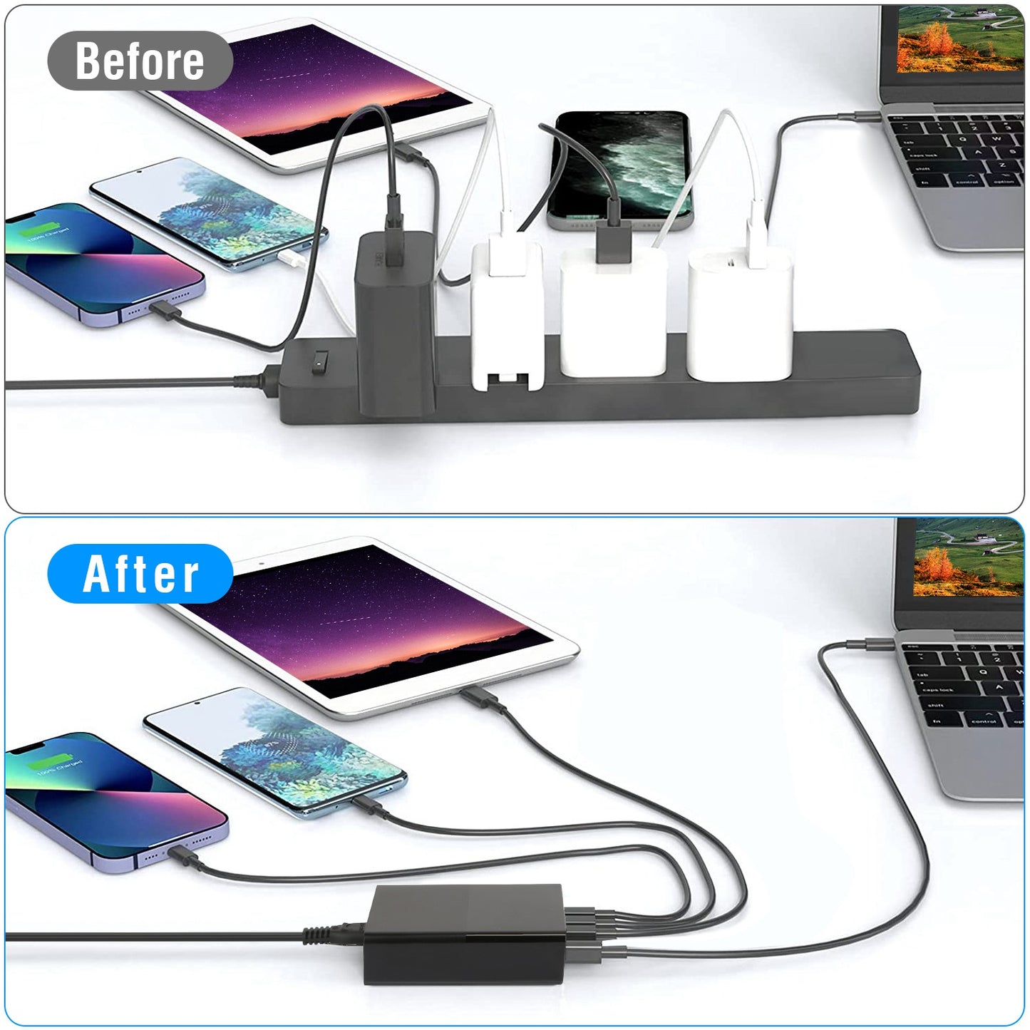 45W 4-Port USB Fast Charger with Type-C and USB-A Ports