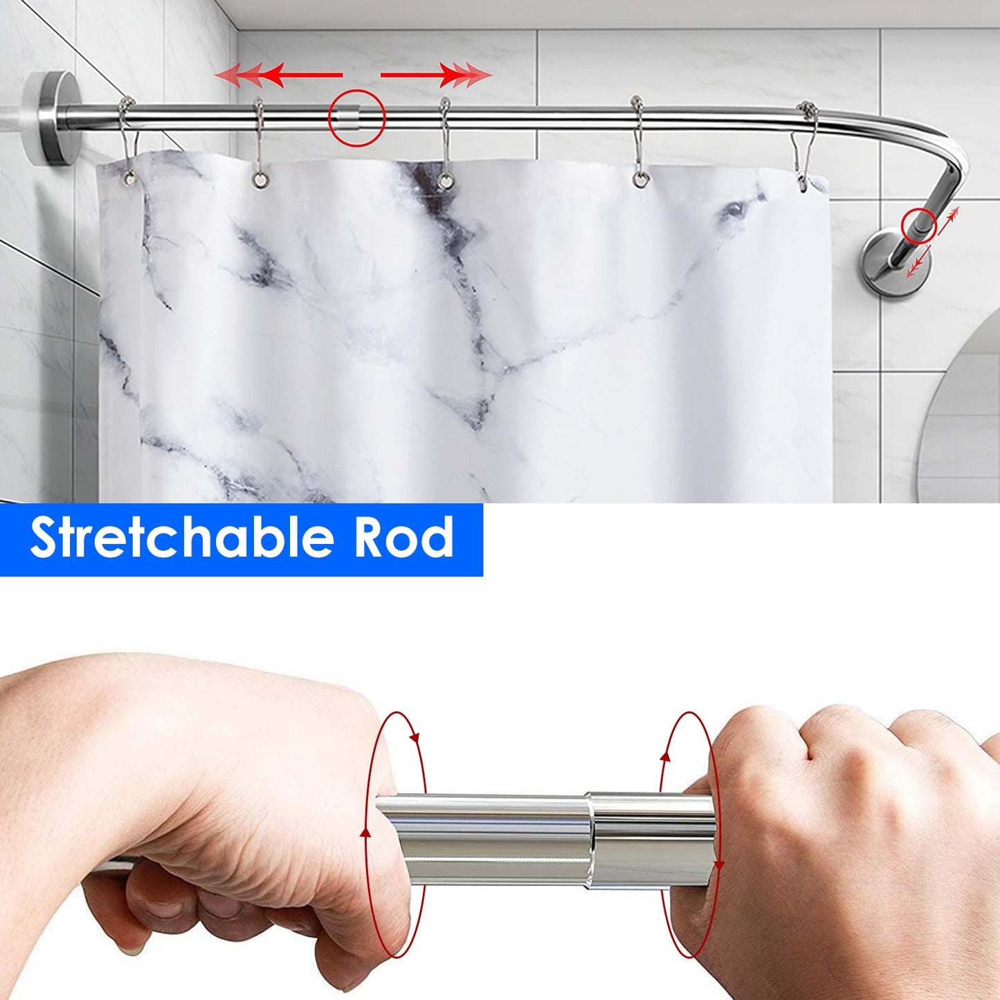 L-Shaped Curved Shower Curtain Rod - Stainless Steel
