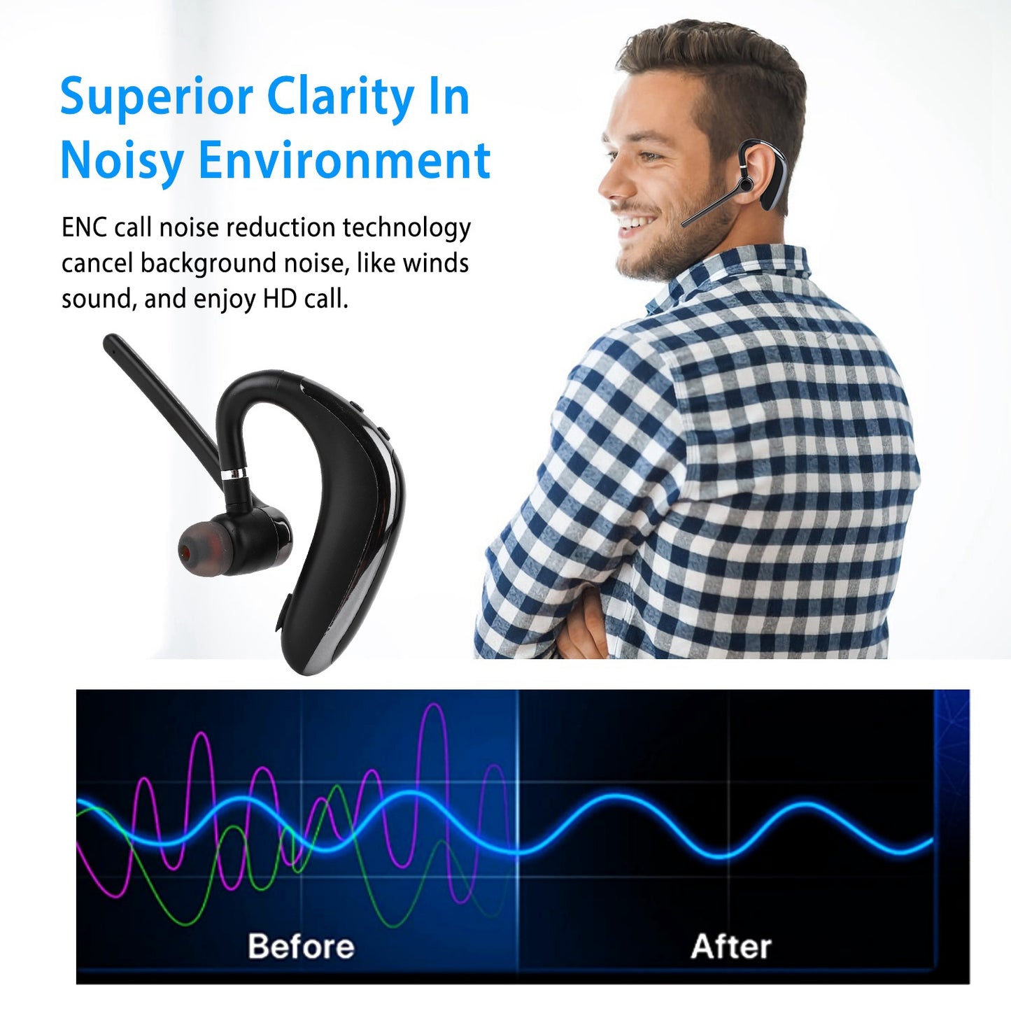 Wireless Earpiece V5.0 with ENC Noise Cancellation