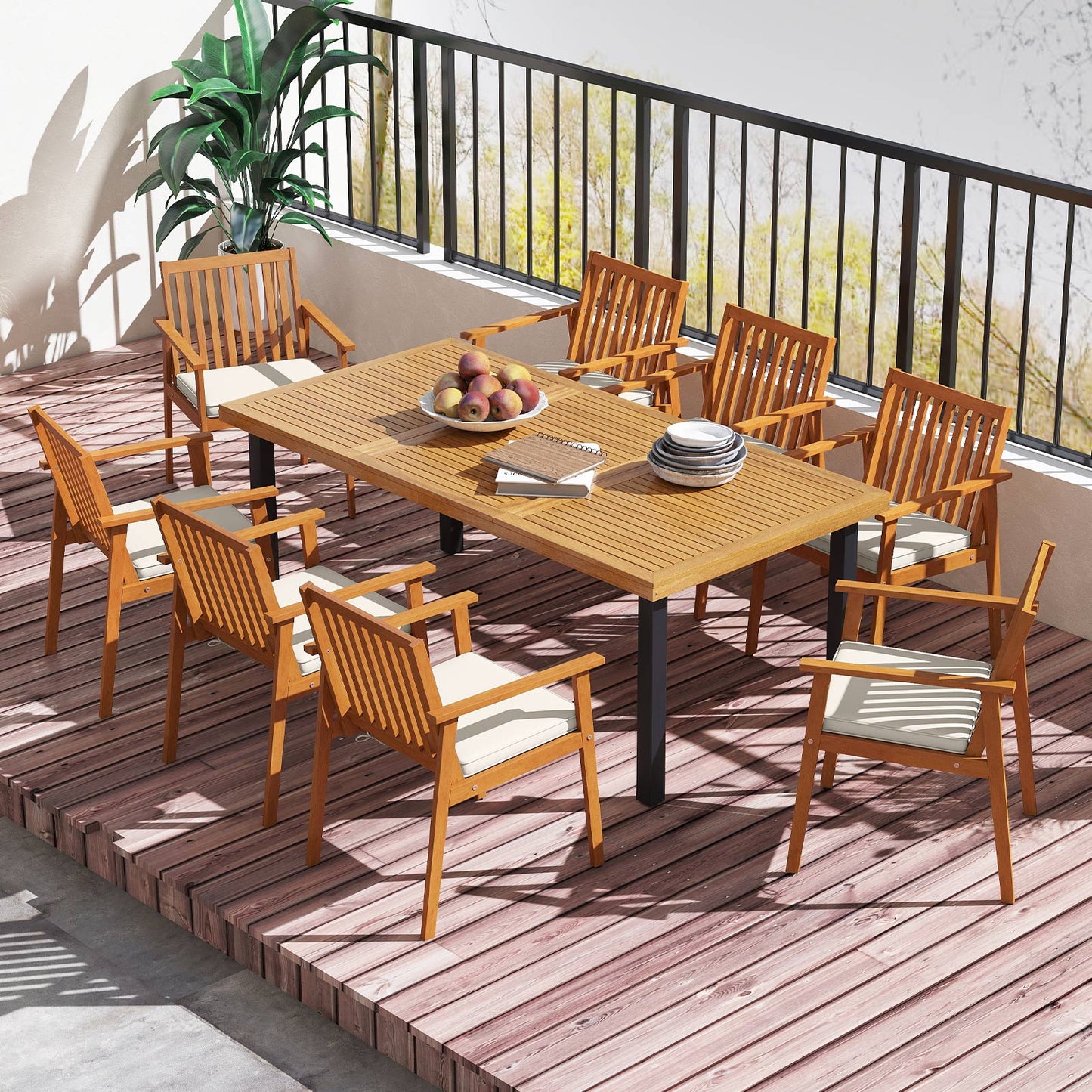 Acacia Wood Patio Dining Chairs with Removable Cushions (Set of 2)