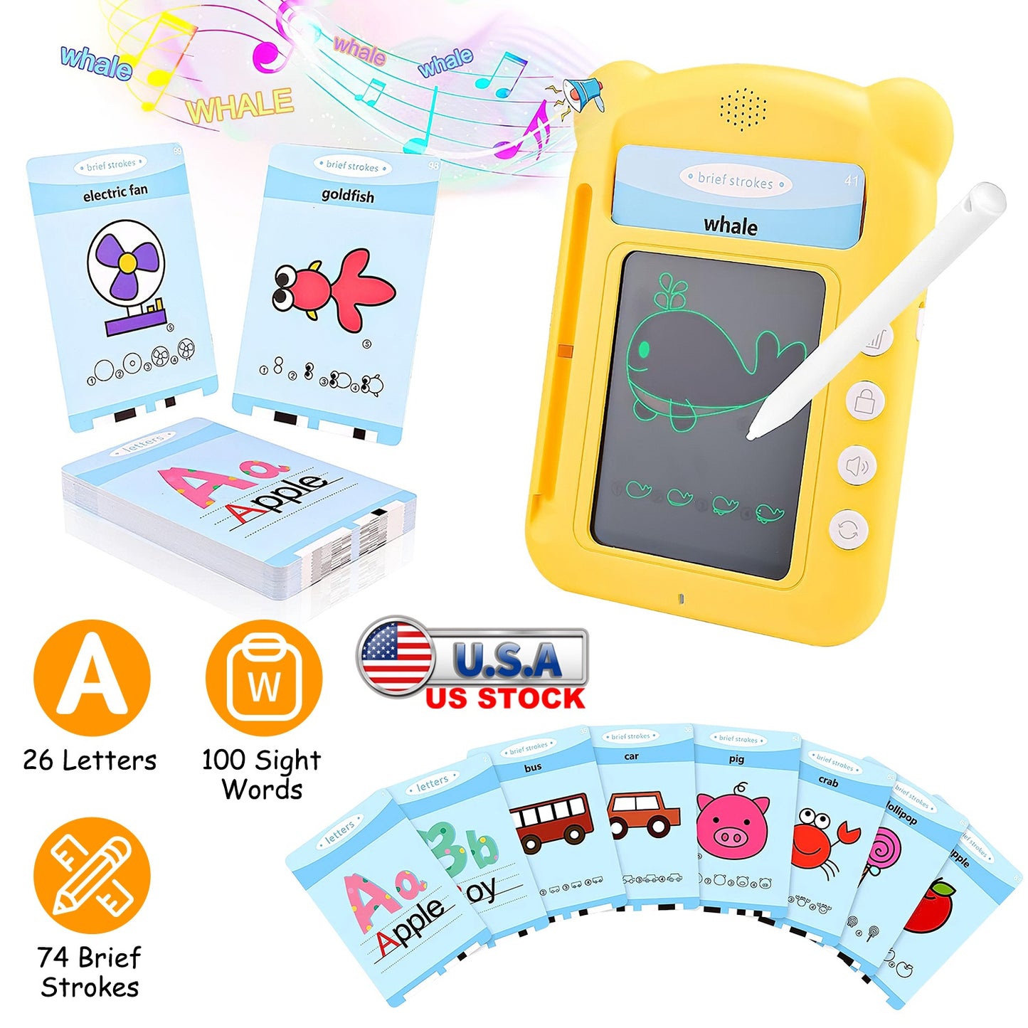 Talking Flash Cards LCD Writing Tablet with 50 Cards