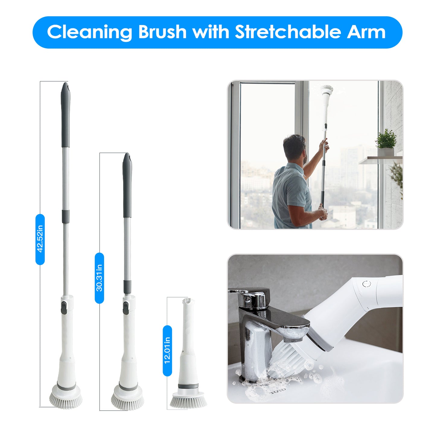 Electric Spin Scrubber with Telescopic Arm & 6 Brush Heads