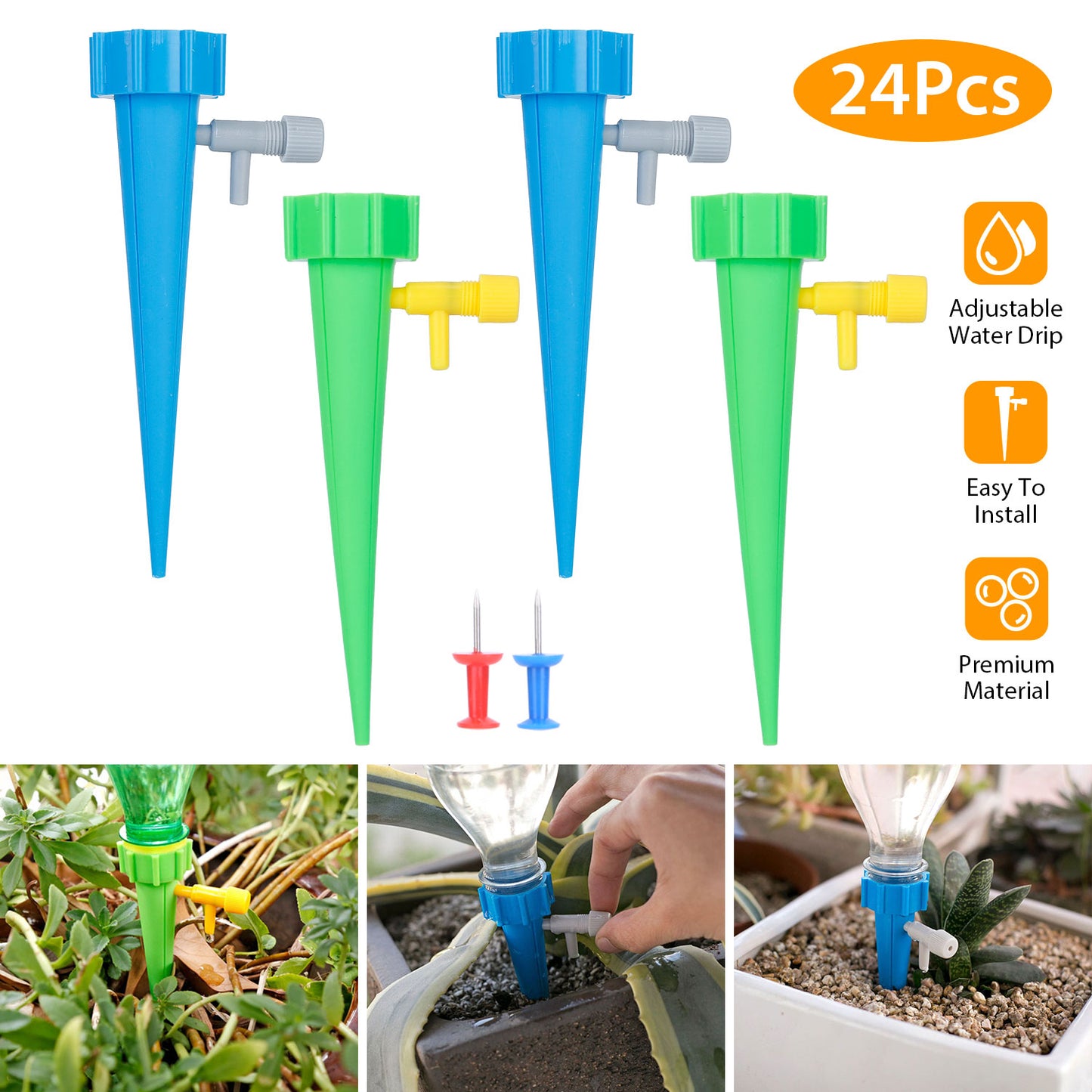Plant Watering Spikes with Adjustable Valve - 24 Pack