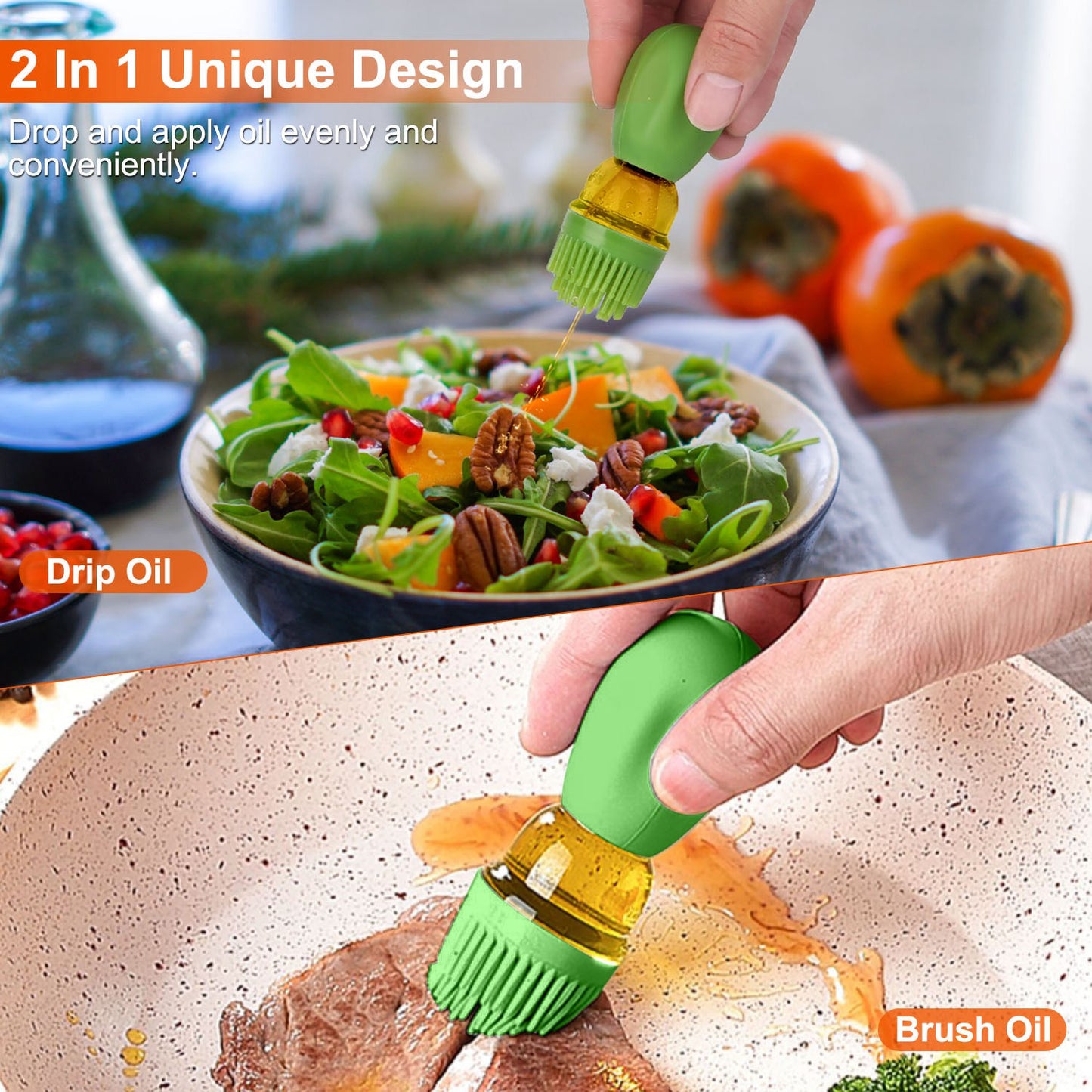 2-in-1 Glass Oil Dispenser Bottle with Silicone Brush