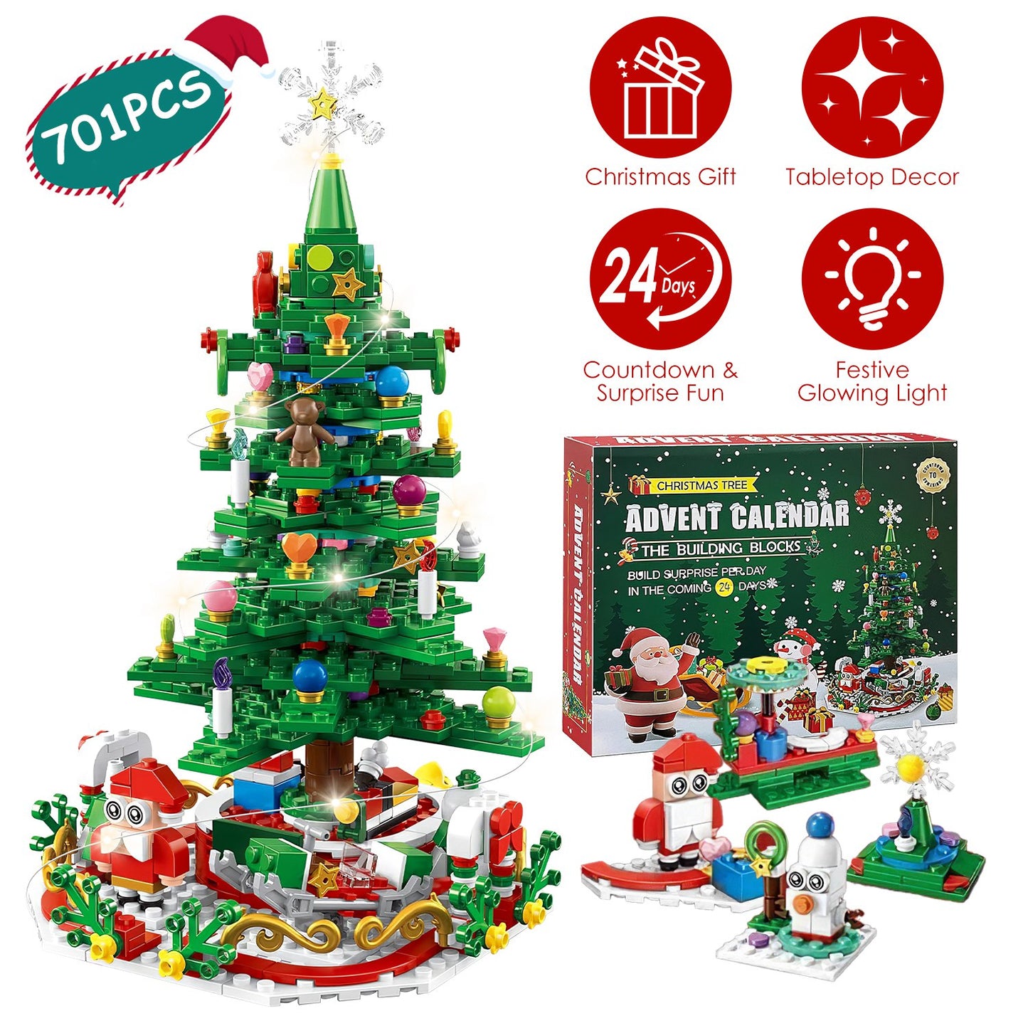 Christmas Tree Building Set with LED Lights & 24-Day Calendar