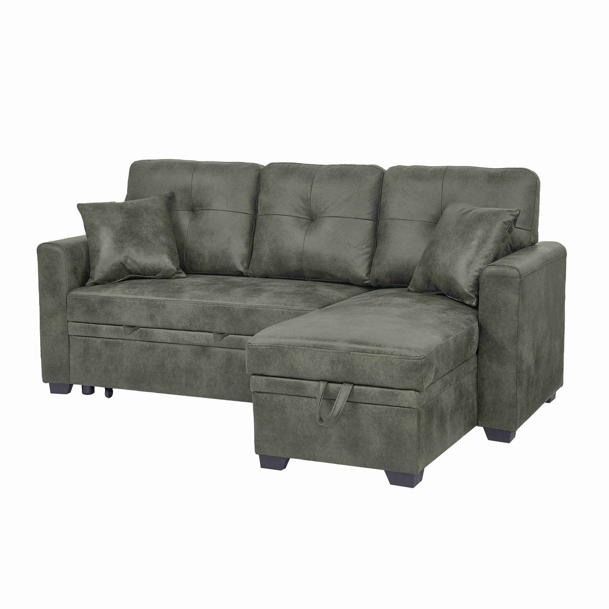Sleeper Sofa with Pull-Out Bed, L-Shaped Sectional Couch with Reversible Chaise and Storage, Foil Fabric Upholstered Sof