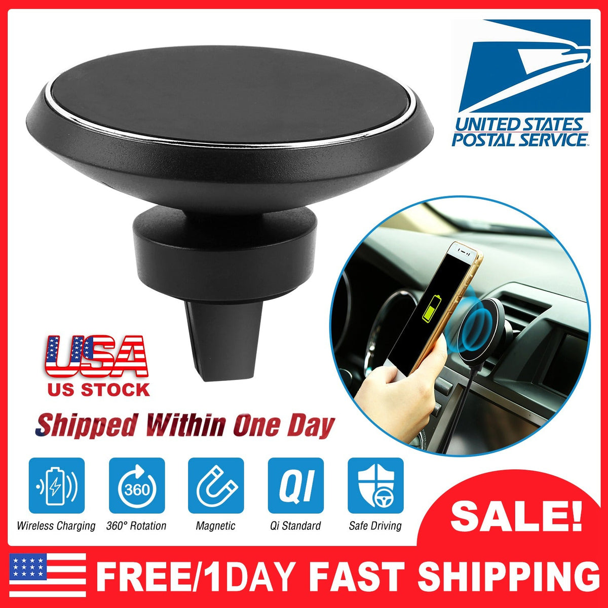 Qi Wireless Car Charger Magnetic Car Phone Charger 5W Charging Pad Air Vent Phone Mount Holder for iPhone XS MAX XR Galaxy S10 S9 Tablet GPS Device