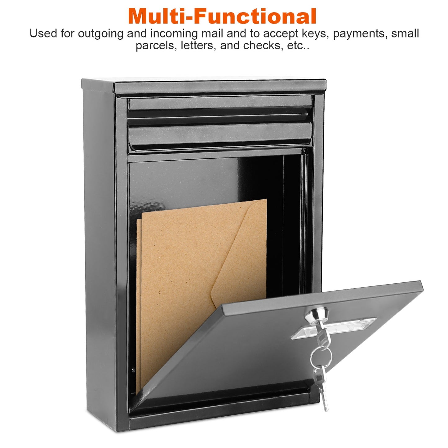 Wall Mount Mailbox with Lock - Galvanized Iron Secure Letter Box