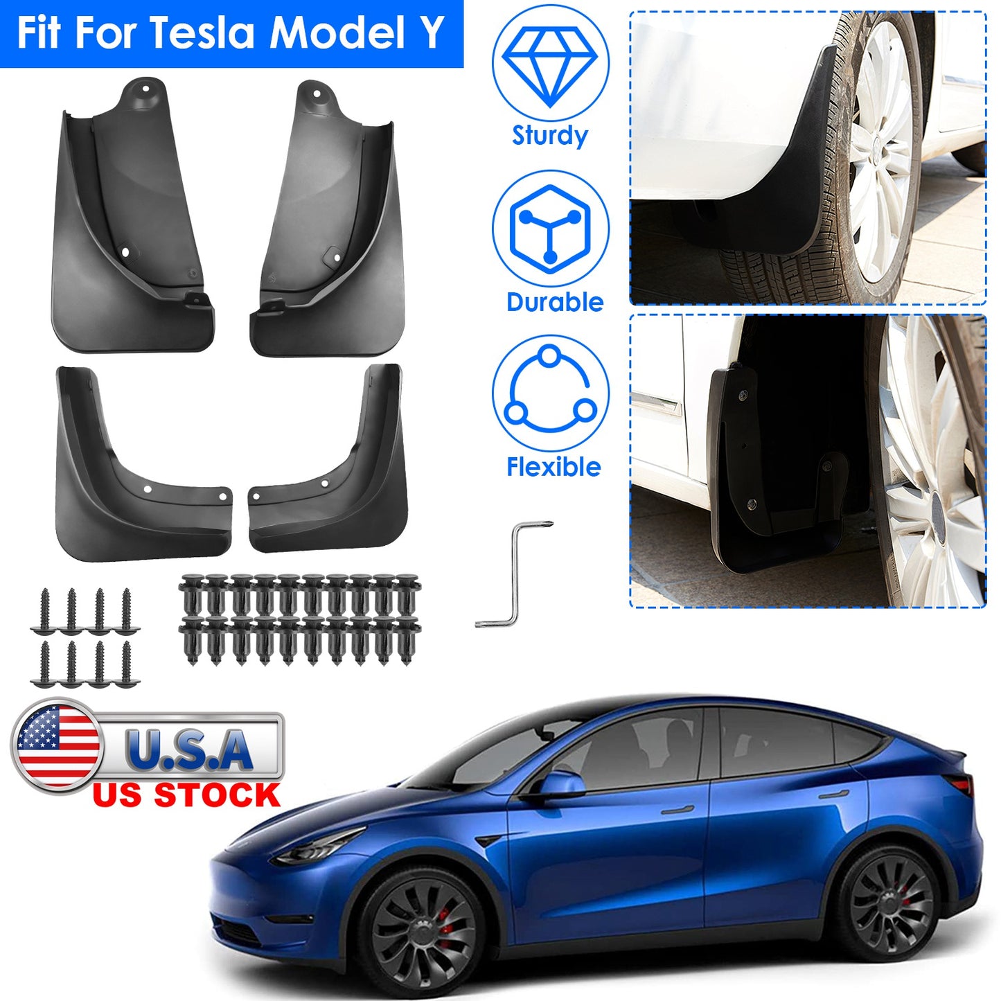 Mud Flaps for Tesla Model Y 2020-2023 No Drill Installation