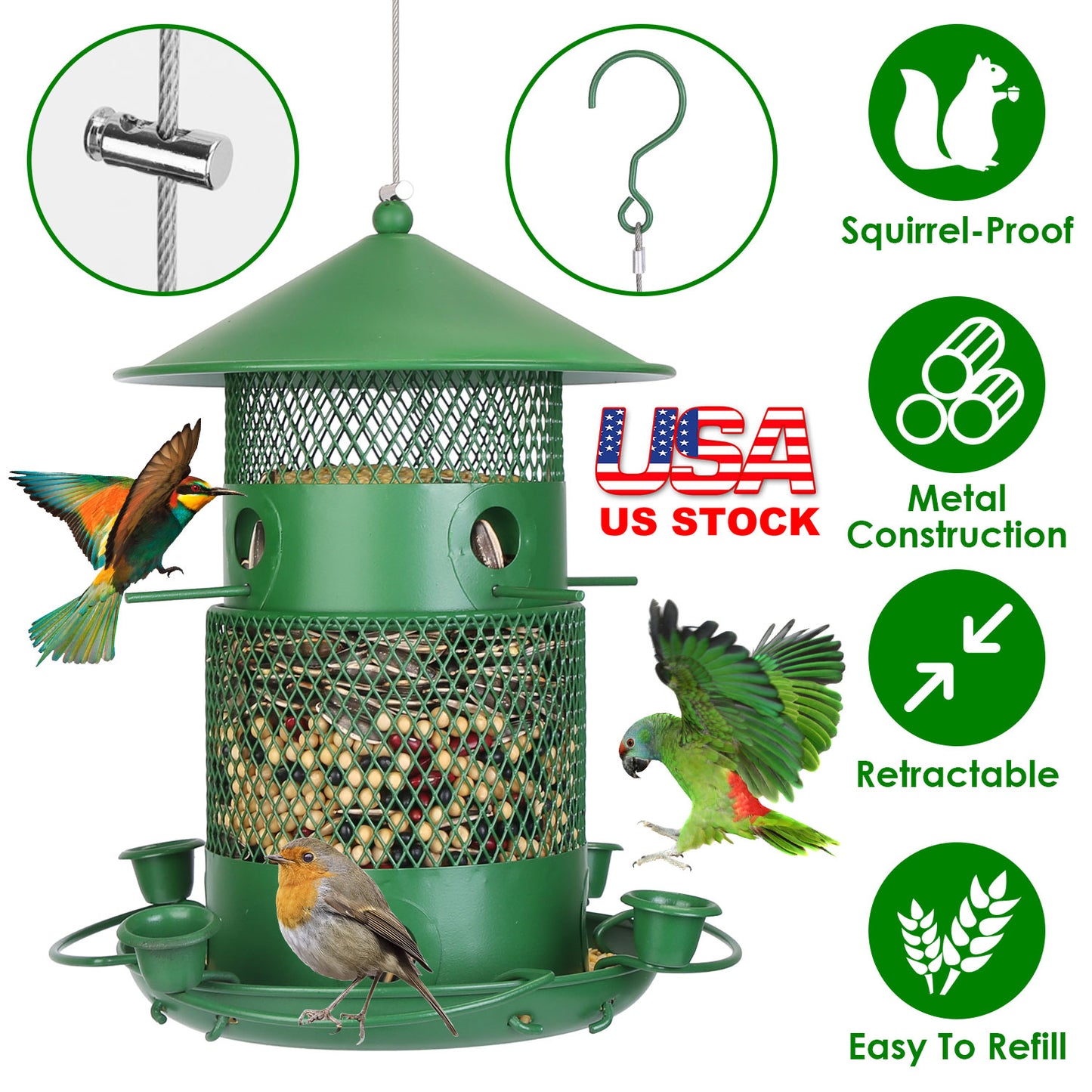 Squirrel-Proof Metal Bird Feeder with Water Cups & Perches