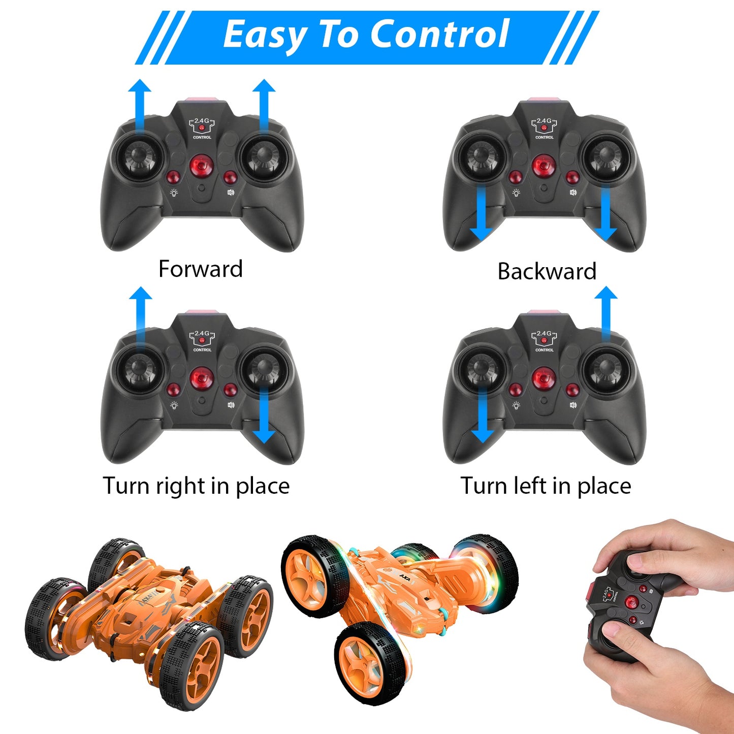RC Stunt Car with LED Lights & Music - 4WD Remote Control