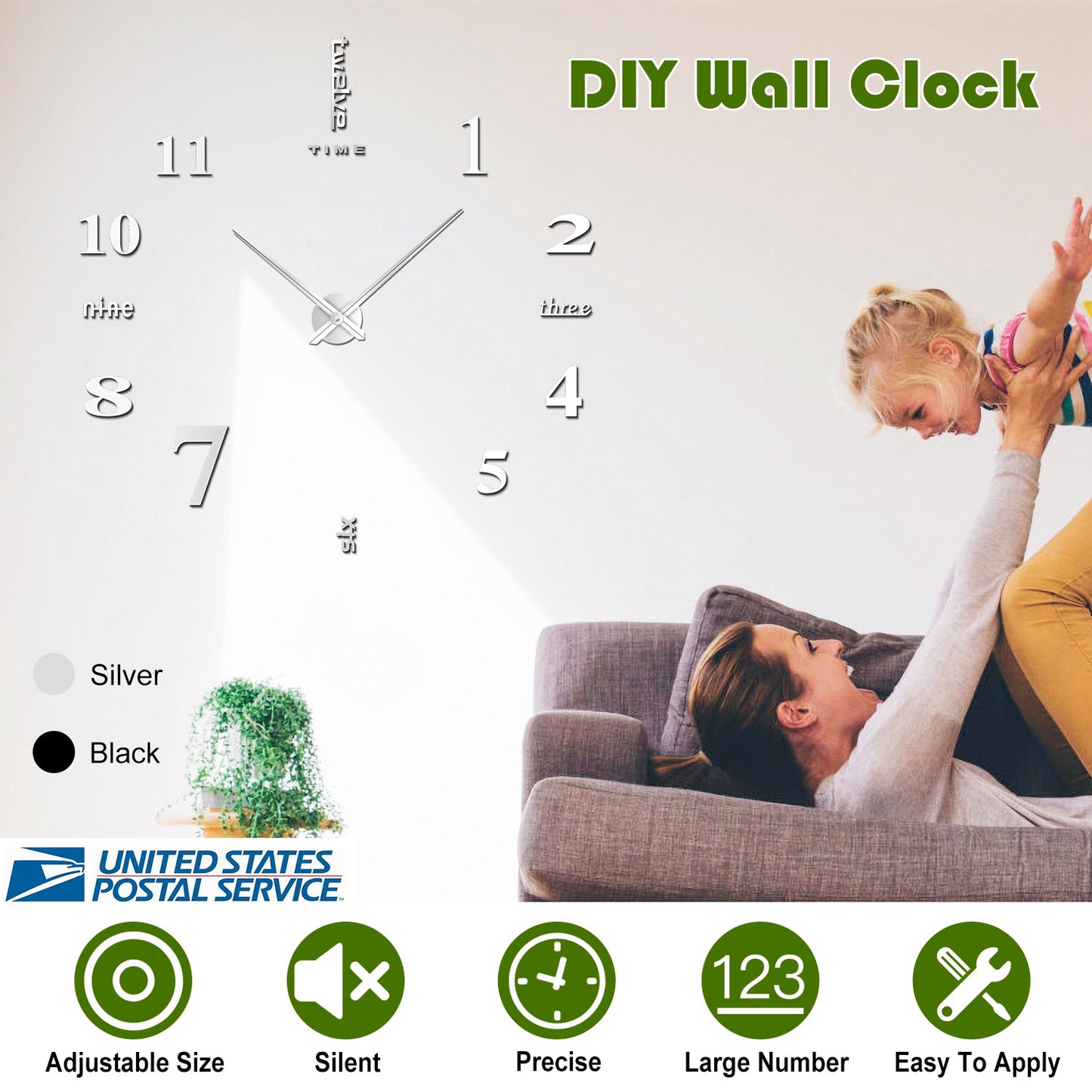 DIY 3D Mirror Wall Clock with Large Numbers