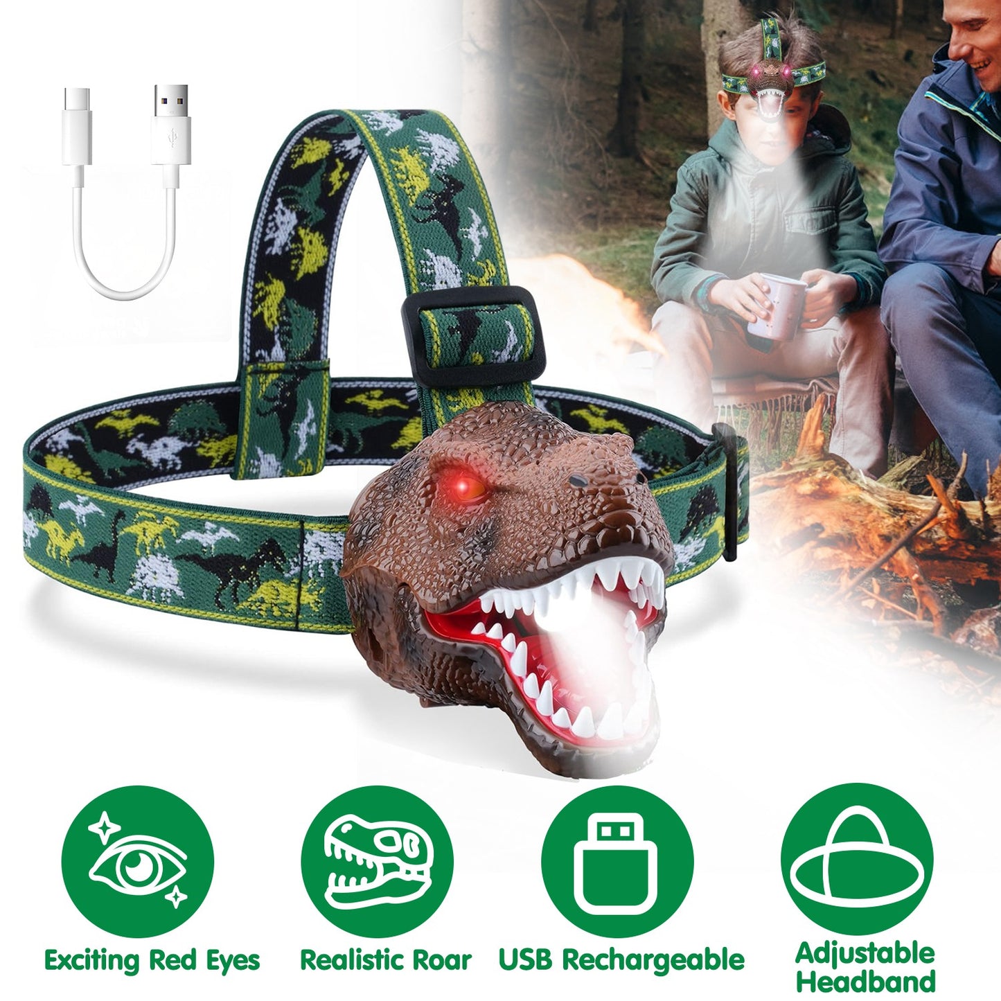 Dinosaur Headlamp for Kids with Realistic Roar Sound