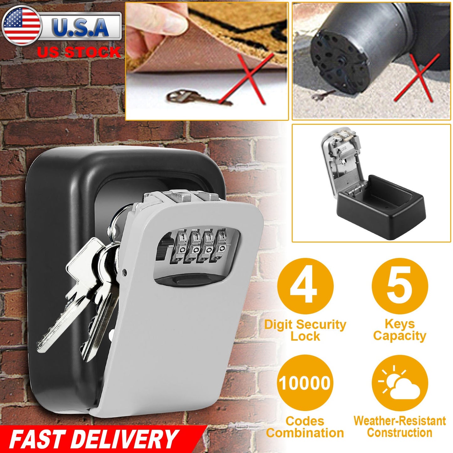 Wall Mounted Key Lock Box with 4-Digit Combination