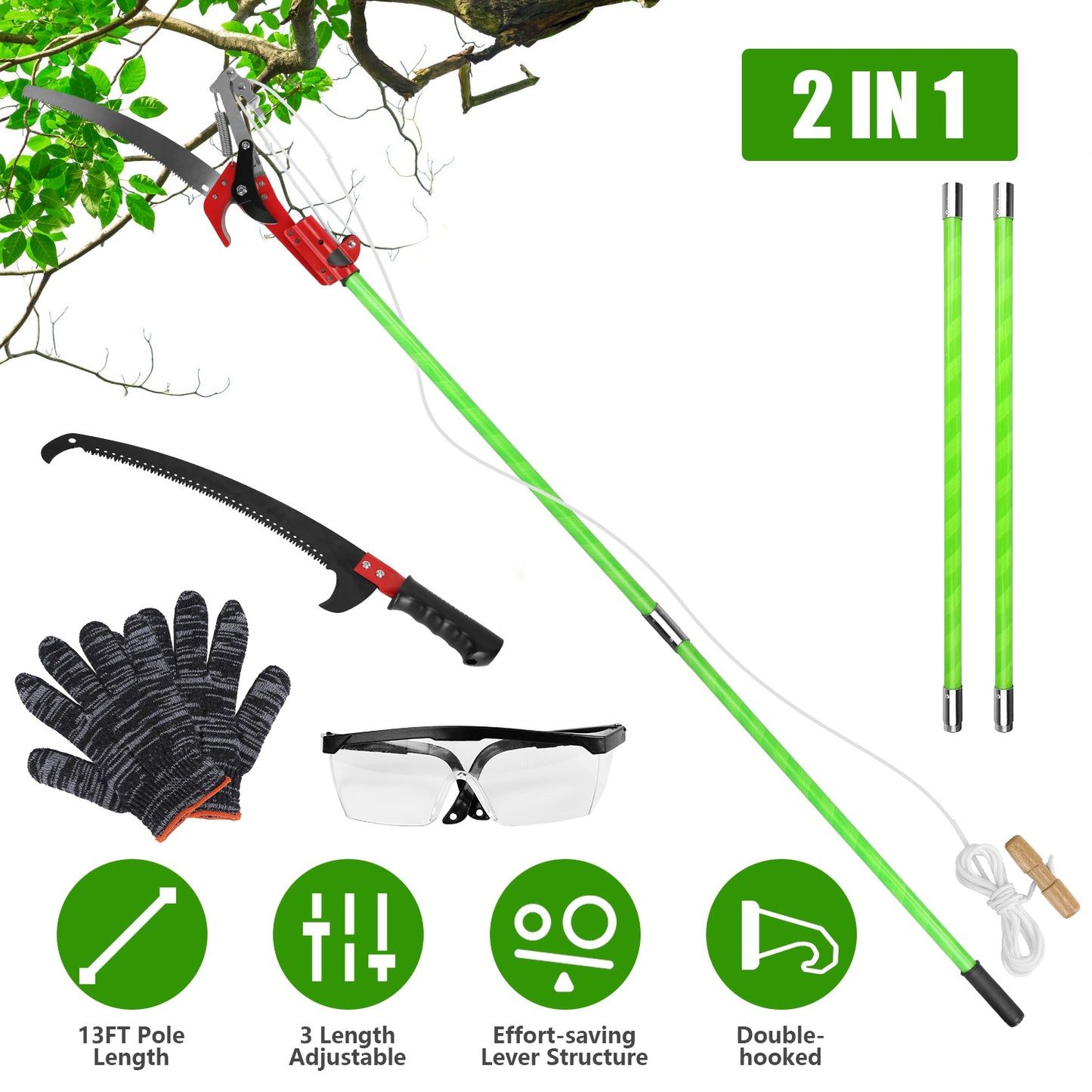 Extendable Manual Pole Saw 8-15ft Tree Pruner with Saw Blade