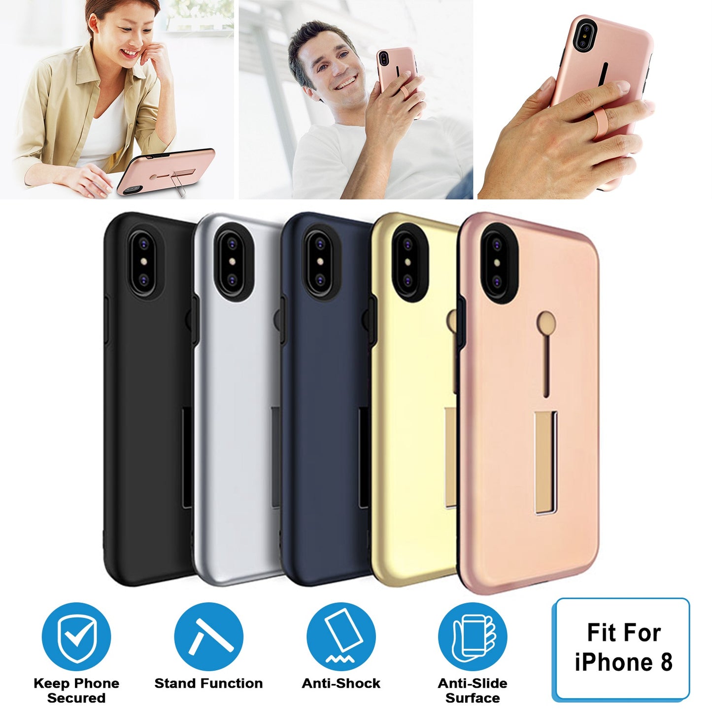 iPhone 8 Case with Finger Strap and Kickstand
