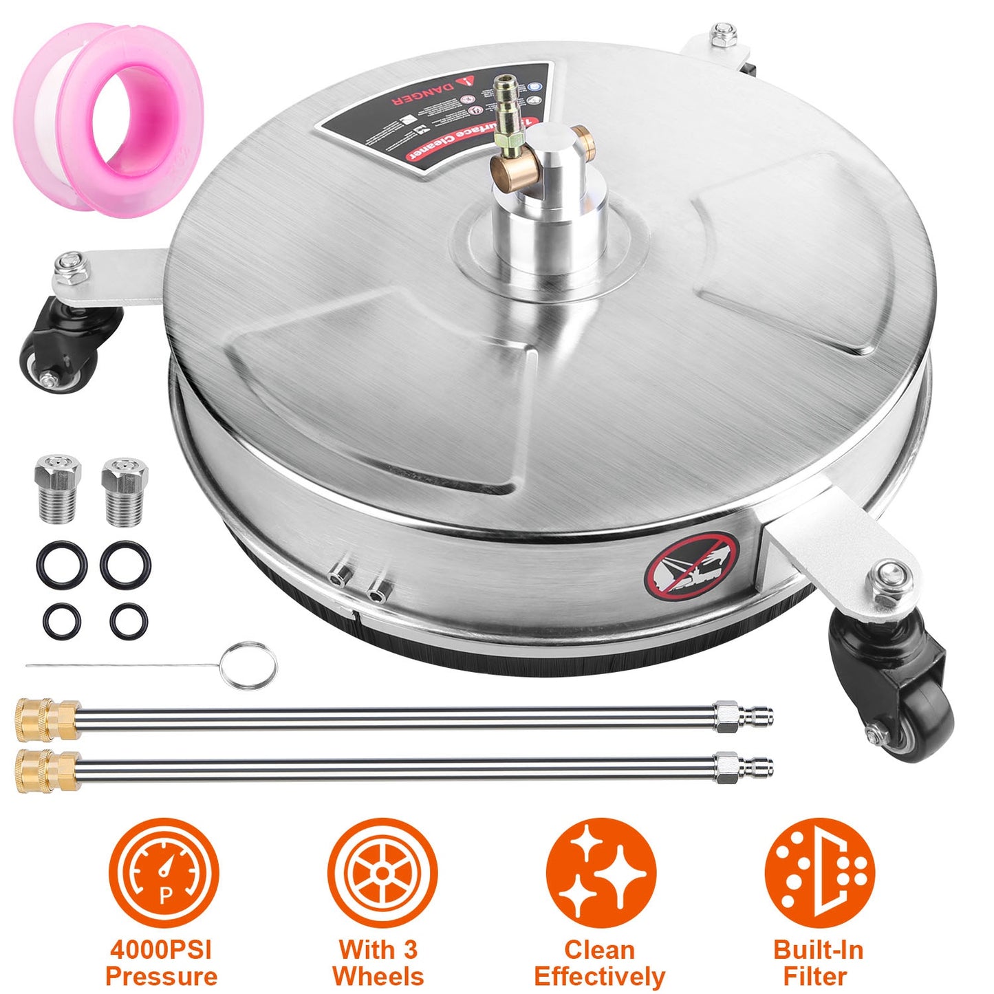 15" Pressure Washer Surface Cleaner 4000PSI with Wheels