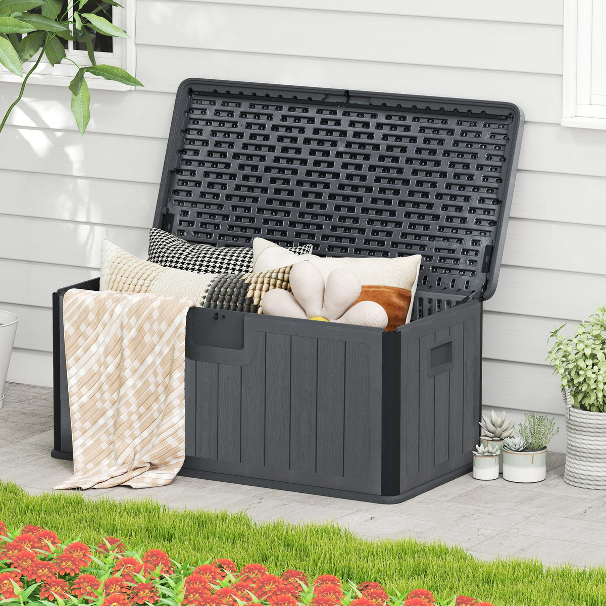 100 Gallon Large Deck Box with Lockable Lid for Patio