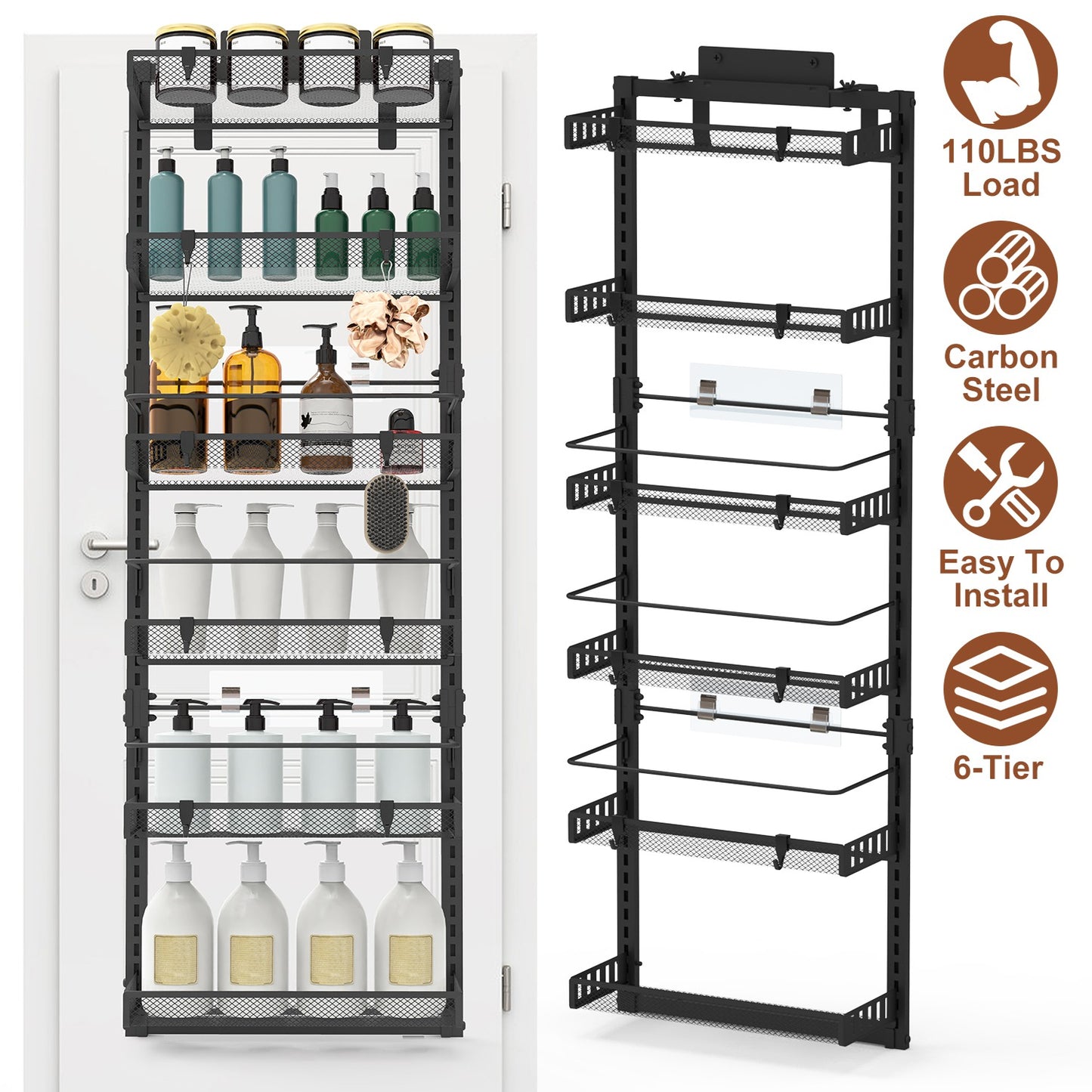 Over The Door Organizer 6-Tier Pantry Rack with 110lb Capacity