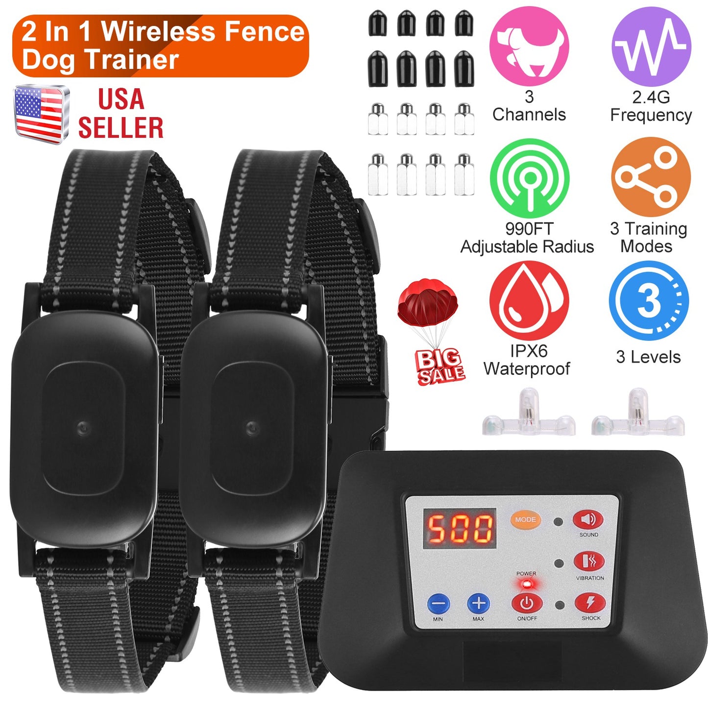 Wireless Dog Fence & Training Collar System 990FT Range