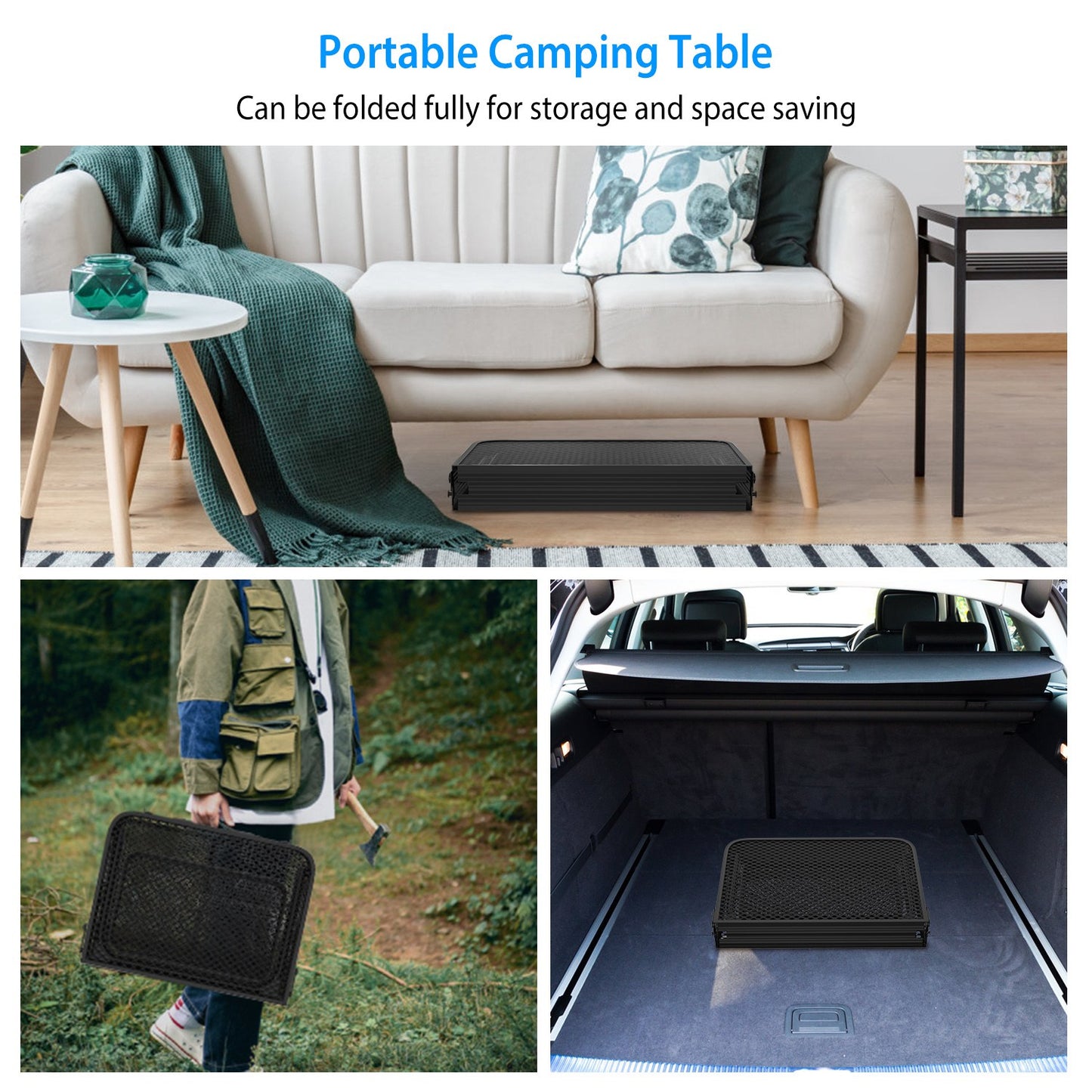 Foldable Camping Table with Dual Side Trays - 88 LBS Capacity