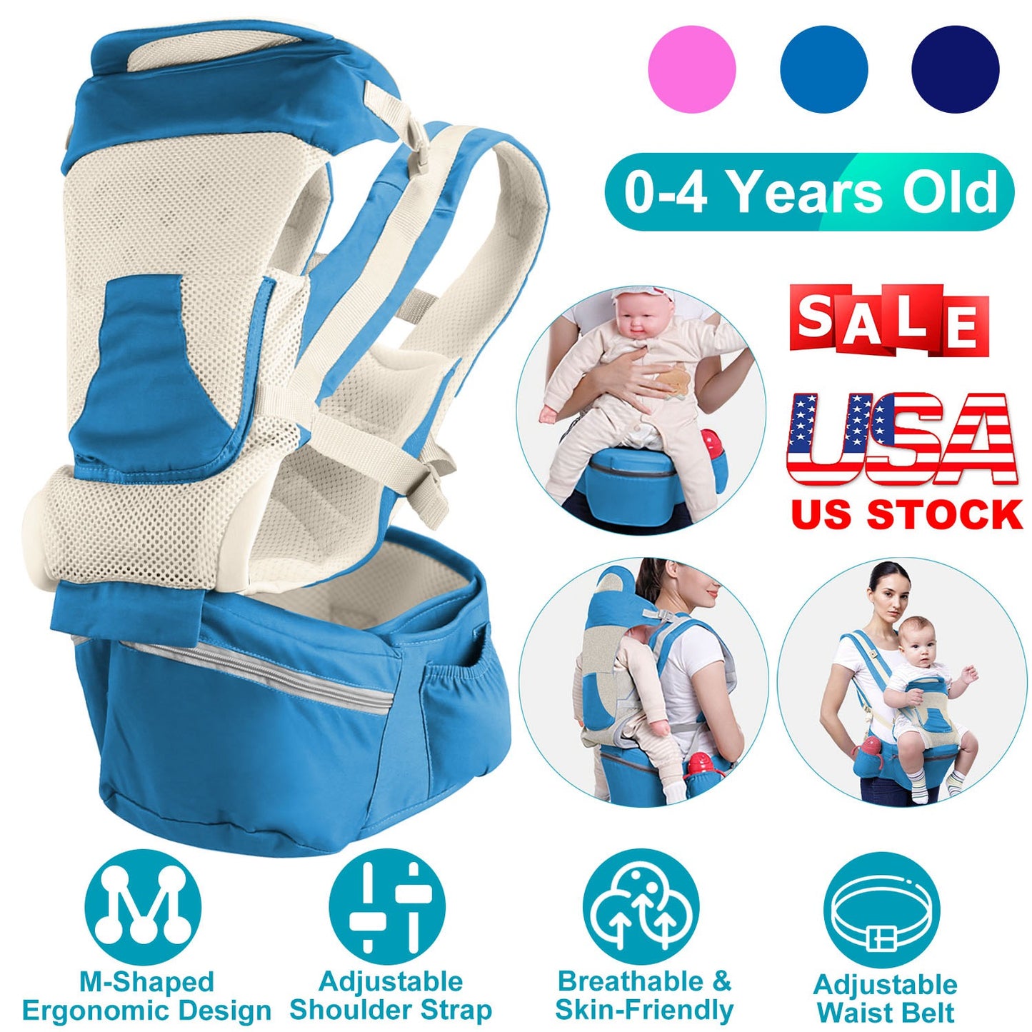 Ergonomic Baby Carrier with Hip Seat for 0-4 Years