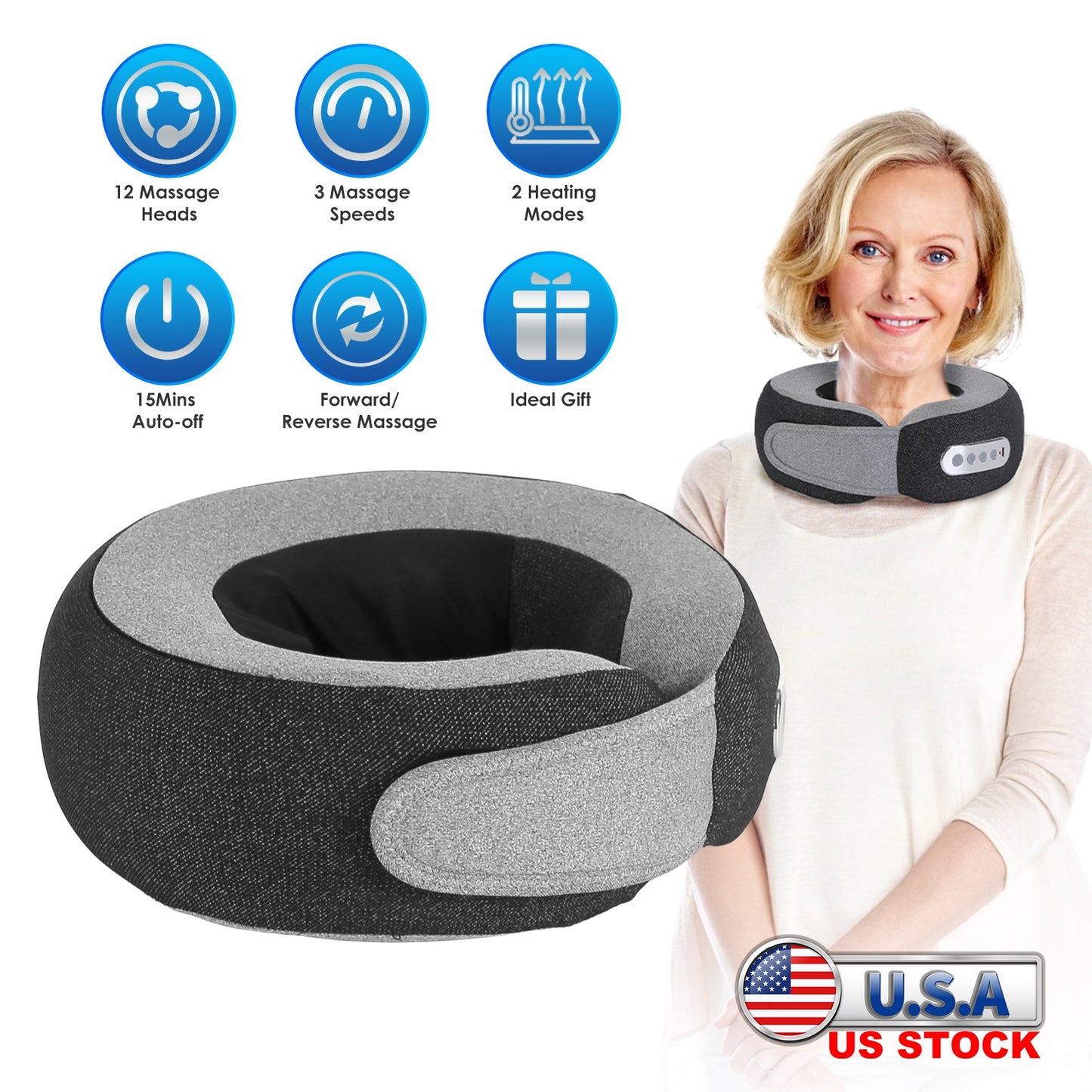 Neck Massager Pillow with Heat & Memory Foam Travel Support