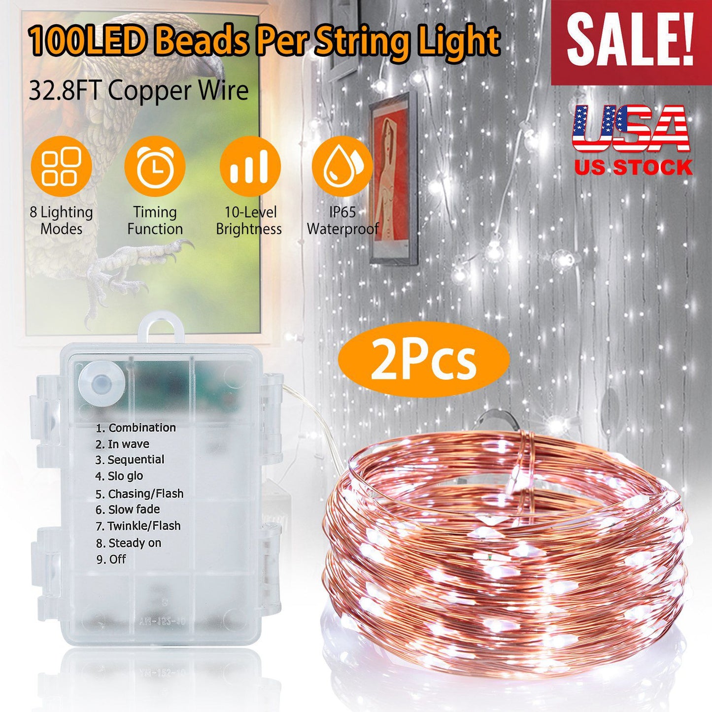 LED String Lights 100 LEDs 32.8ft Copper Wire with Remote