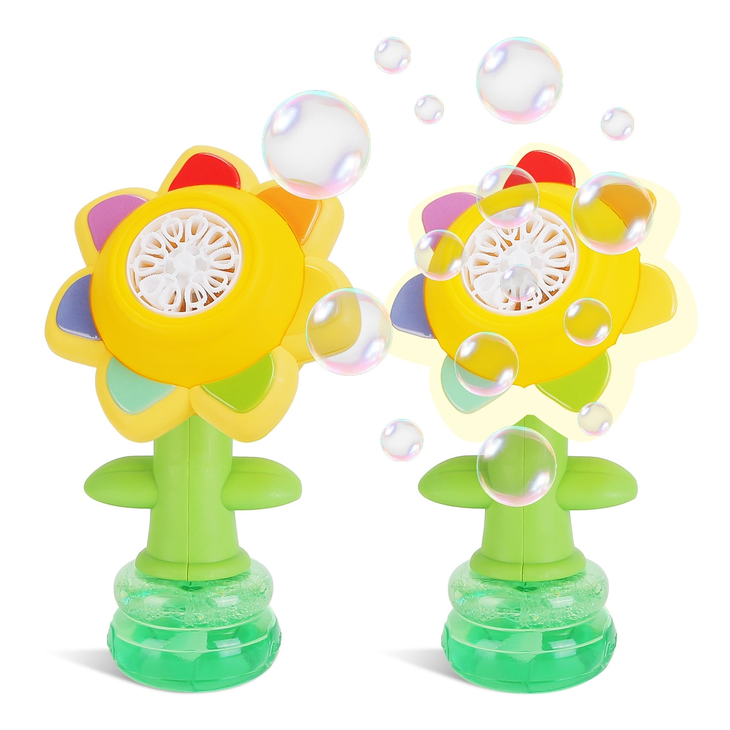 Rechargeable Sunflower Bubble Machine with LED Lights (2-Pack)