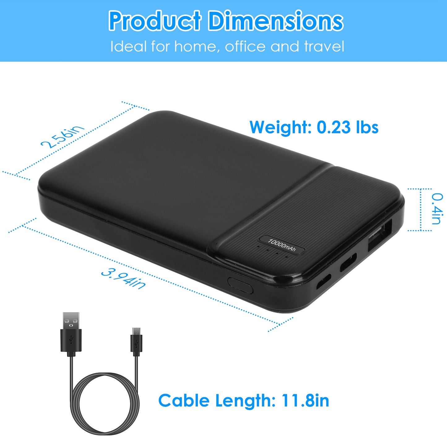 10000mAh Power Bank with PD18W Fast Charging & USB-C
