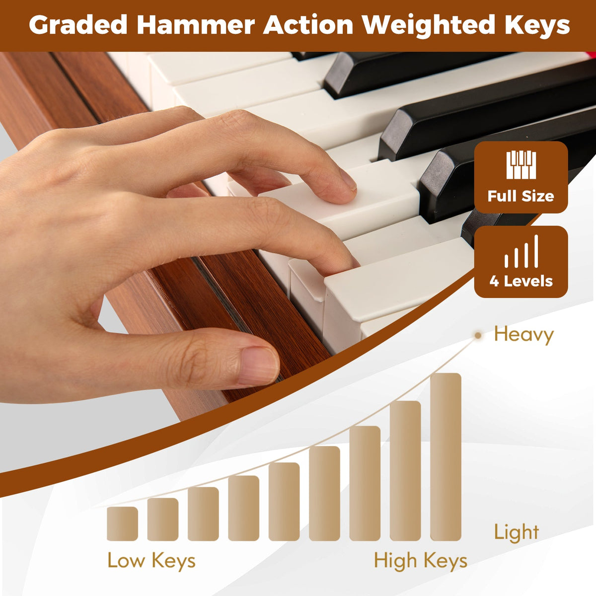 88-Key Graded Hammer Action Weighted Keyboard with Push-pull Drawer-Brown