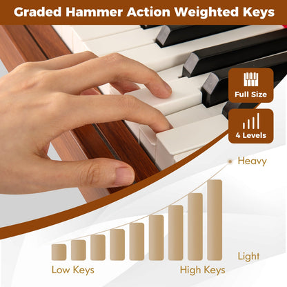 88-Key Graded Hammer Action Weighted Keyboard with Push-pull Drawer-Brown