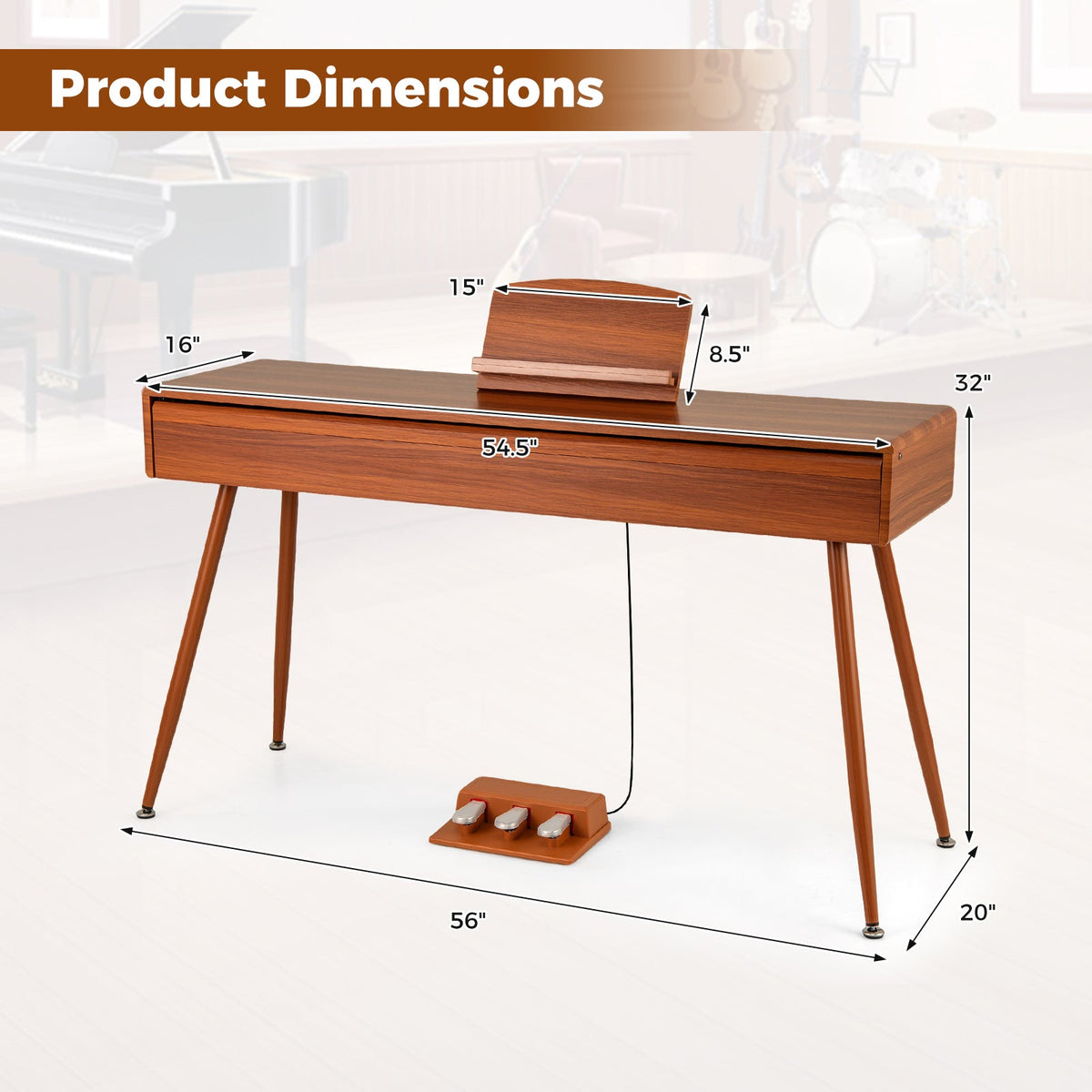 88-Key Graded Hammer Action Weighted Keyboard with Push-pull Drawer-Brown