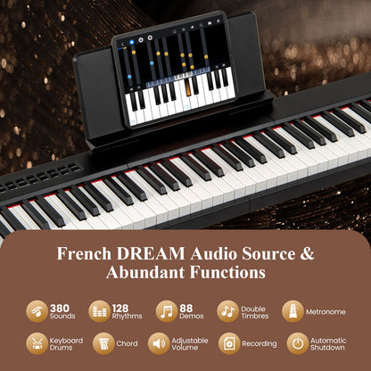 88 Keys Velocity-Sensitive Piano Keyboard with French DREAM Audio Source-Black