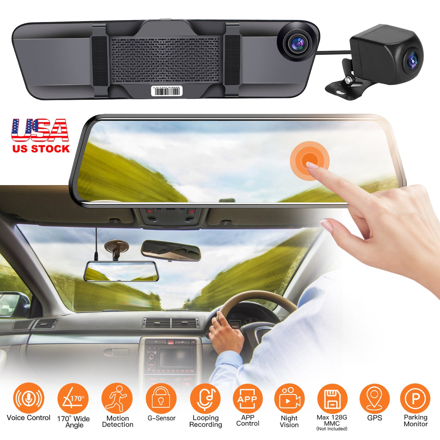 12-Inch Dual Lens Dash Cam with 4K Front & Rear Camera