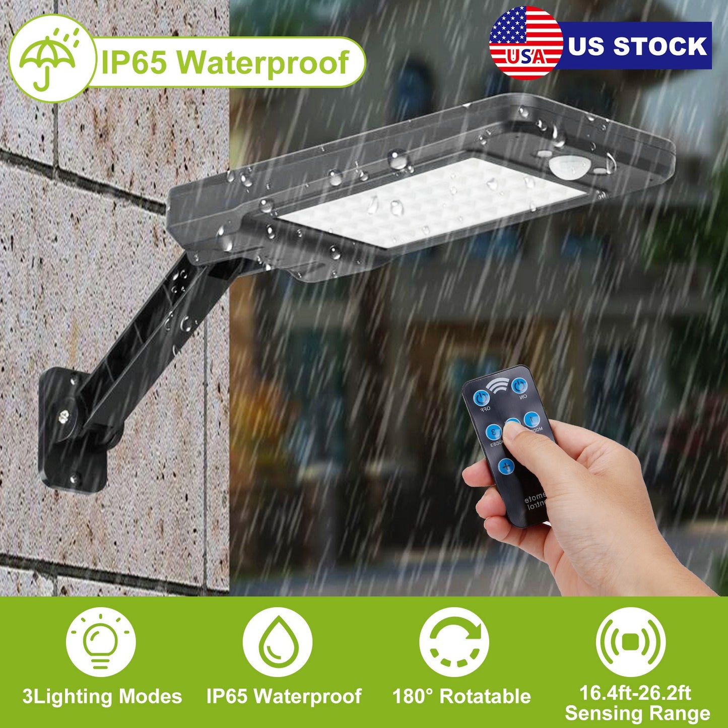 Solar Wall Light with Motion Sensor & Remote Control - 60 LED