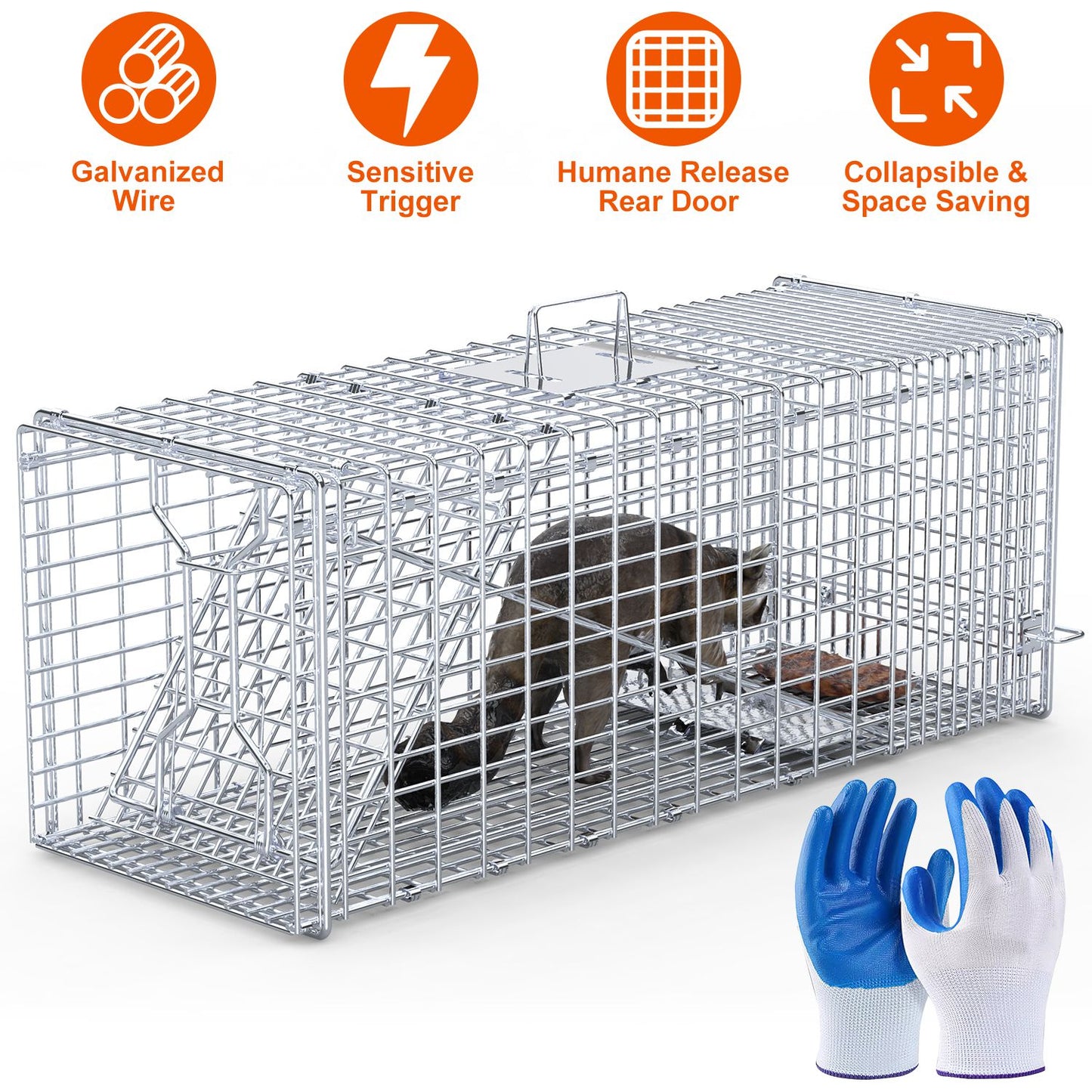 Live Animal Trap Cage 37x14x15in Humane Catch & Release