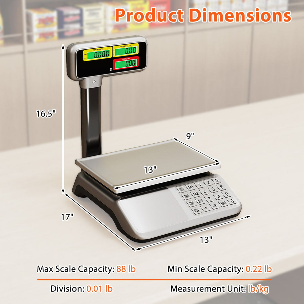 88lb Price Computing Scale with Pole Dual LCD Display Digital Commercial Food Scale