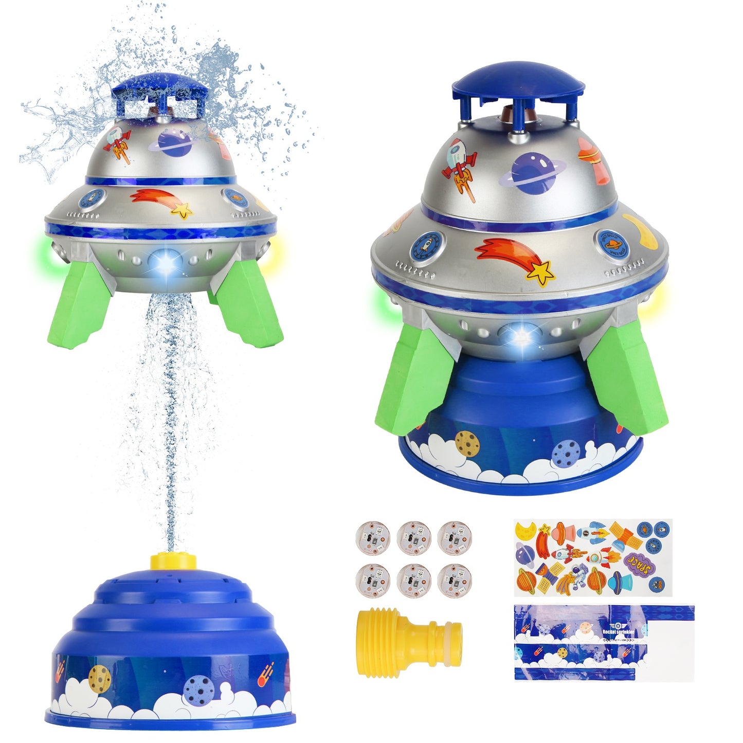UFO Water Sprinkler Toy with LED Lights & 360° Rotation
