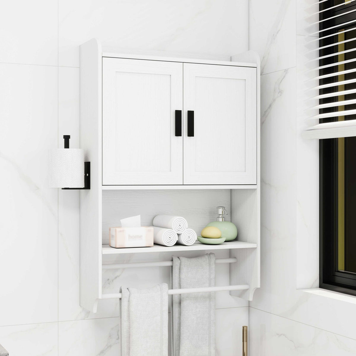 Wall Mounted Bathroom Cabinet with Towel Bar & Toilet Paper Holder
