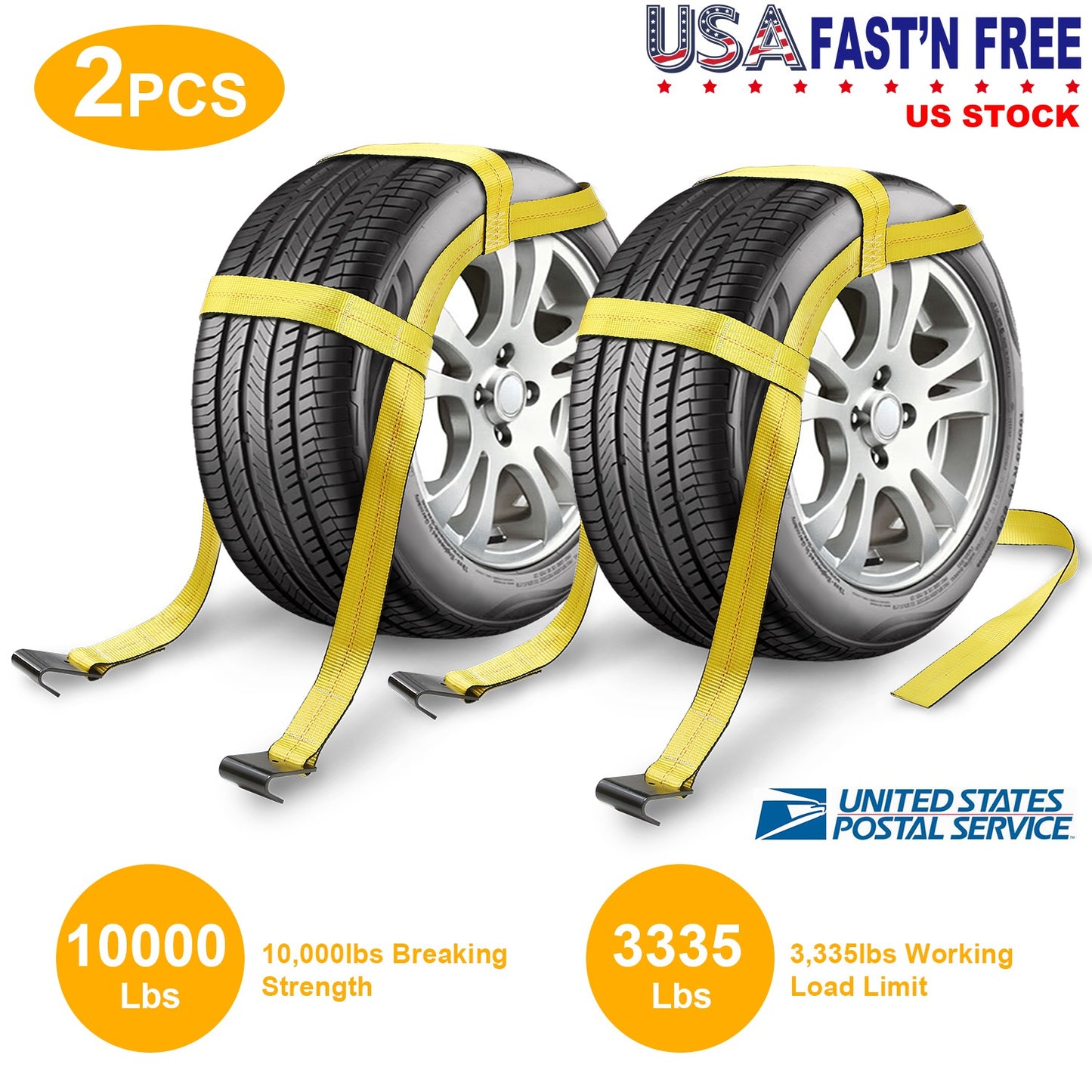 Adjustable Tow Dolly Tire Basket Straps with Flat Hooks (2-Pack)