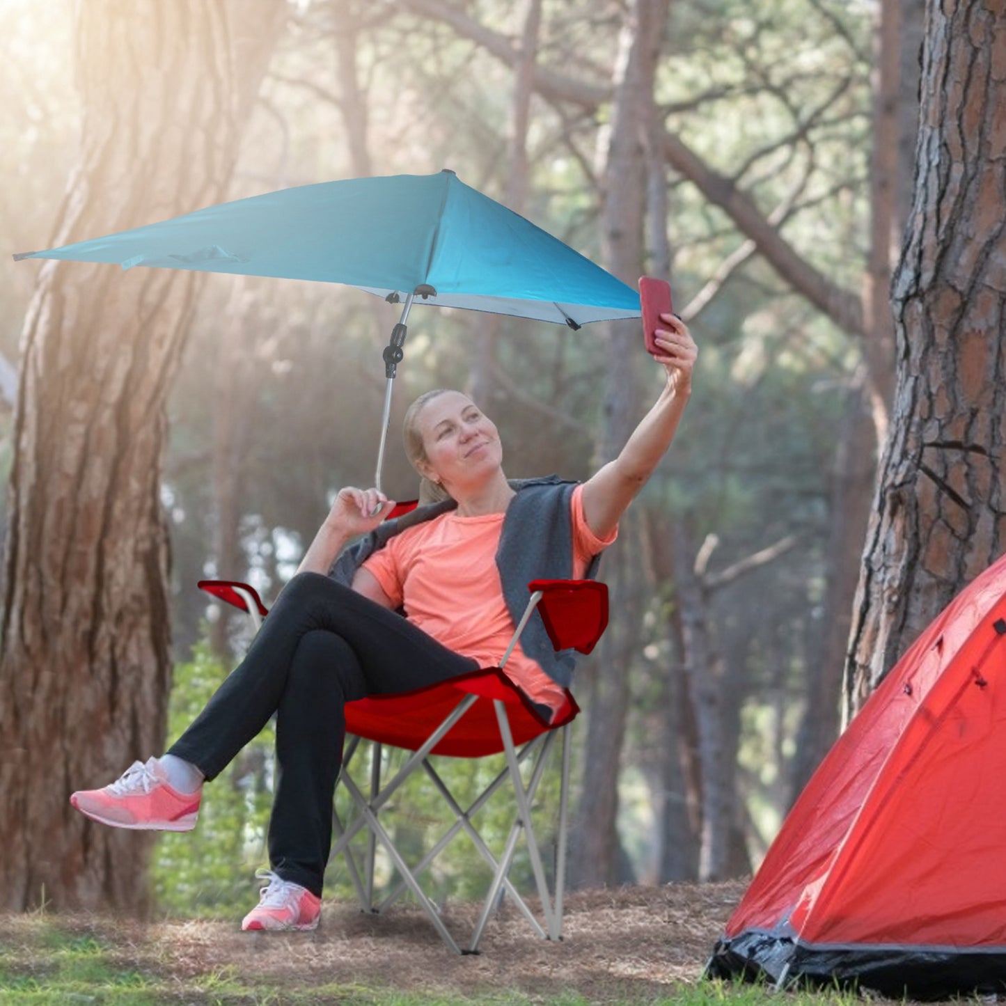 Folding Beach Chair with Detachable Umbrella and Cup Holder