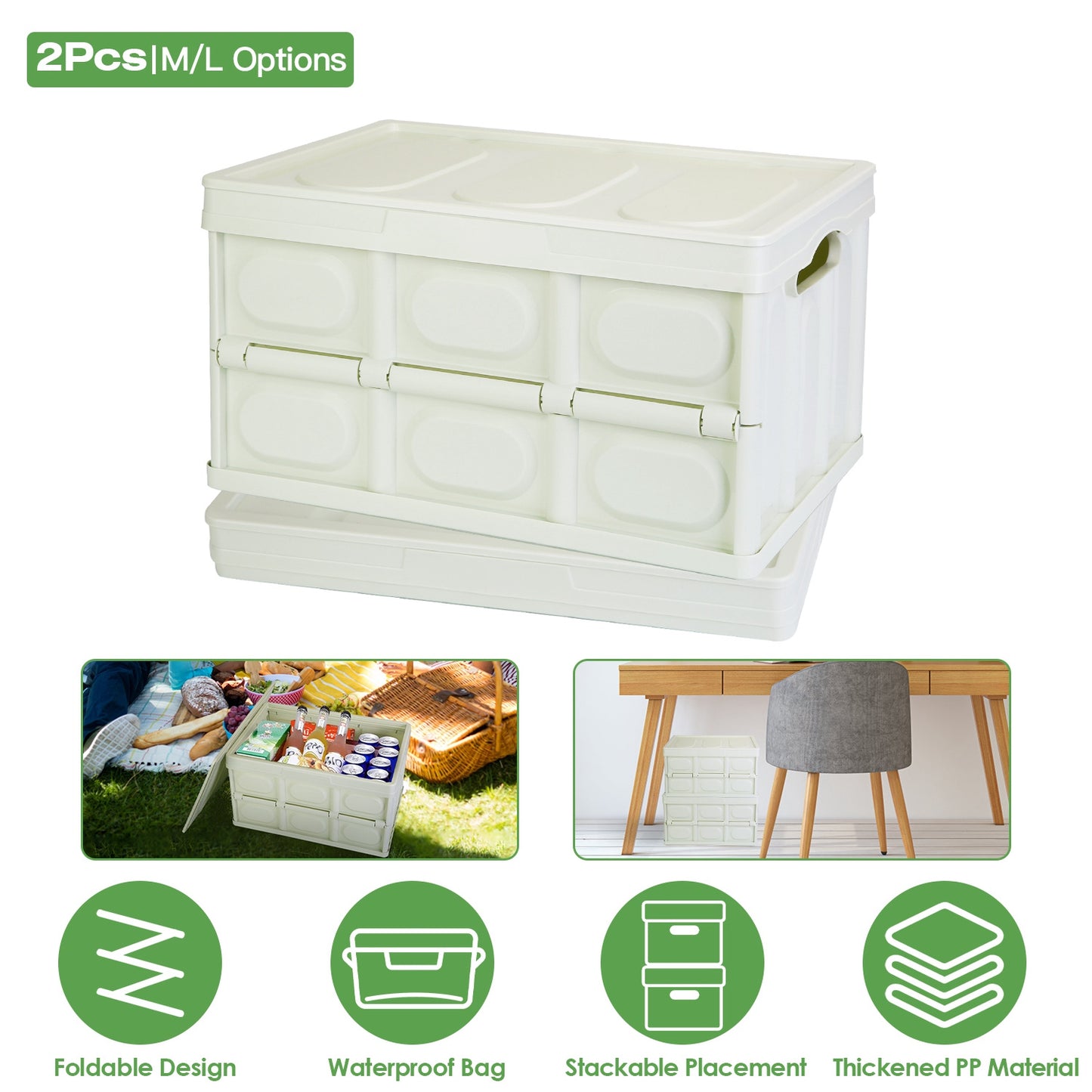 Collapsible Storage Bins with Lids - 2 Pack Stackable Organizer