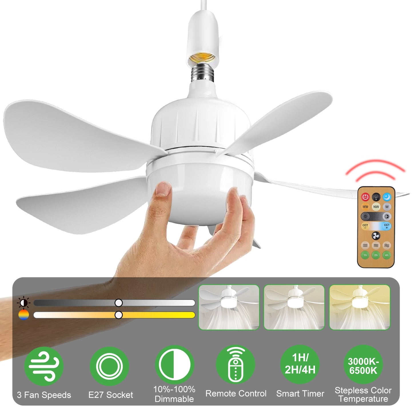 12W LED Ceiling Fan Light with Remote Control & Dimmable