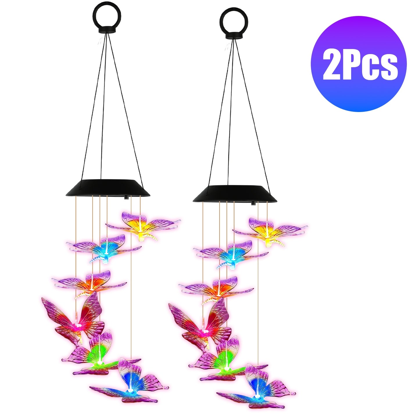 Solar Butterfly Wind Chimes with Color Changing LED Lights
