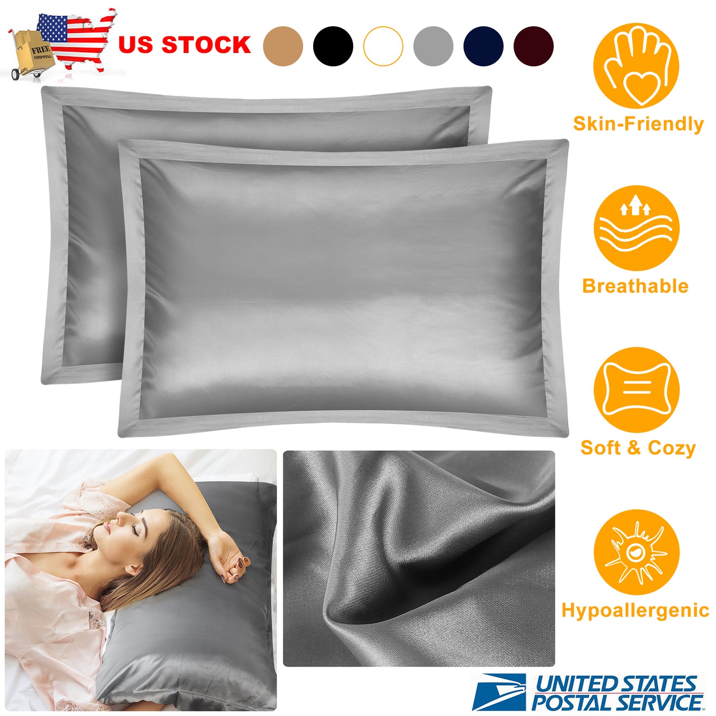Satin Pillowcases Queen Size - 2 Pack Silky Smooth