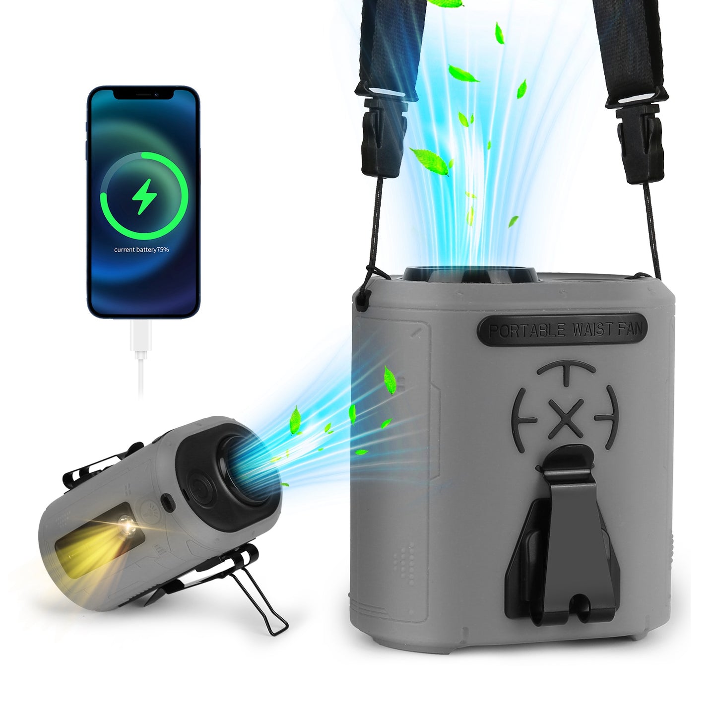 Portable Waist Clip Fan 5-in-1 with 10000mAh Power Bank